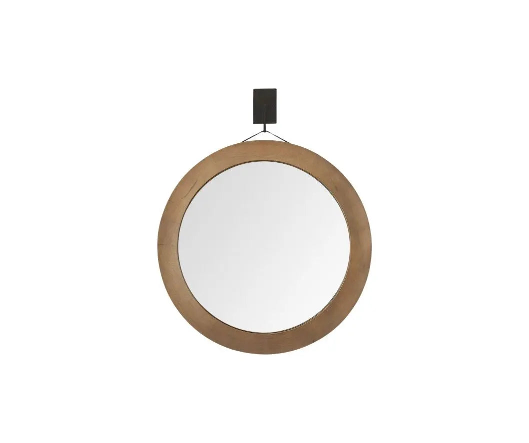 44" Brown Round Wood Framed Rope Hanging Accent Mirror Homeroots Bed & Bath