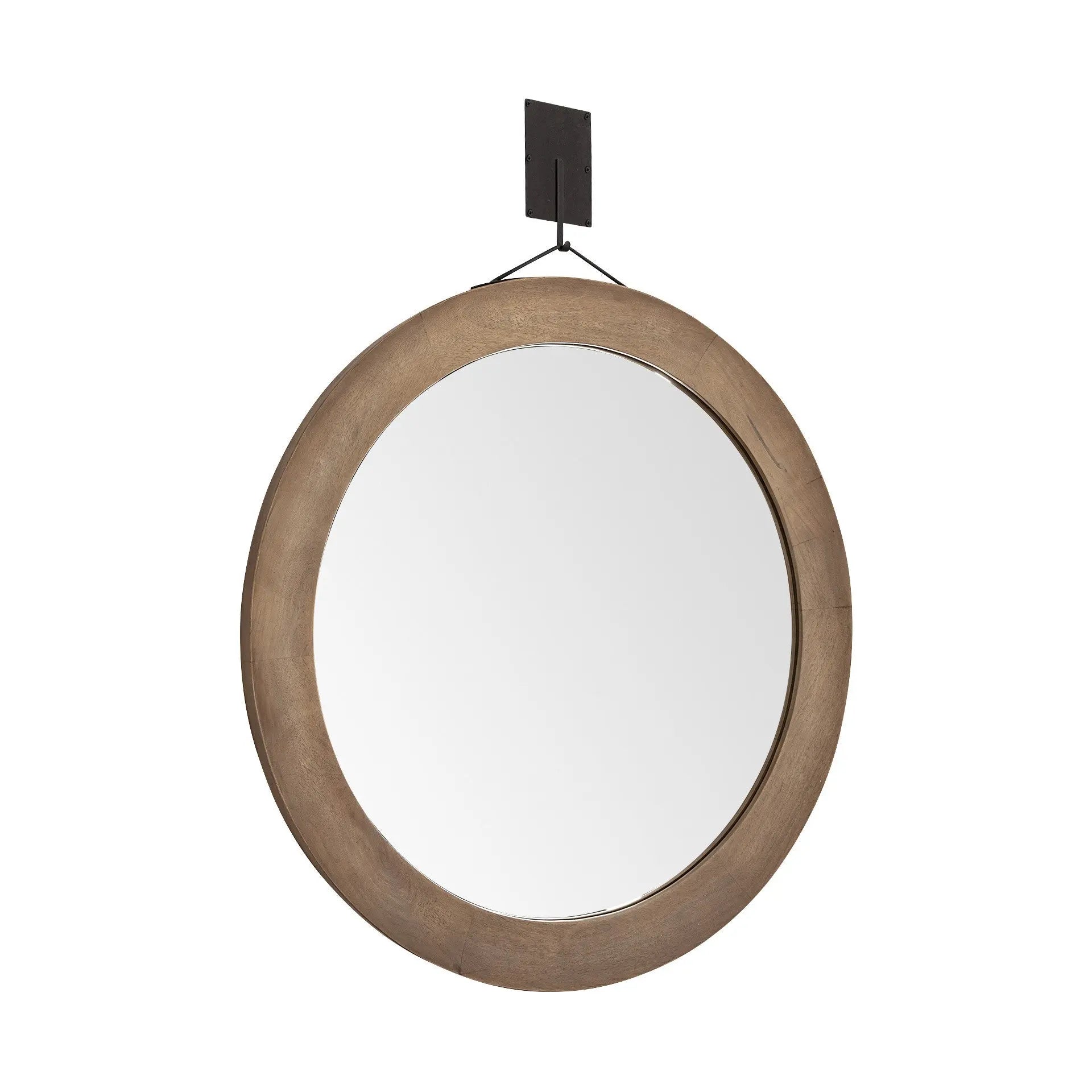 44" Brown Round Wood Framed Rope Hanging Accent Mirror Homeroots Bed & Bath