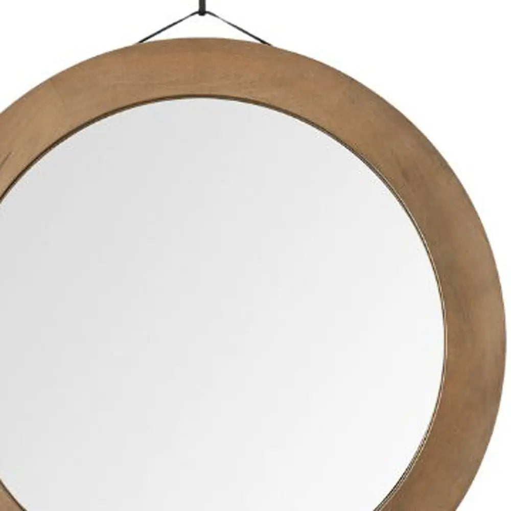 44" Brown Round Wood Framed Rope Hanging Accent Mirror Homeroots Bed & Bath