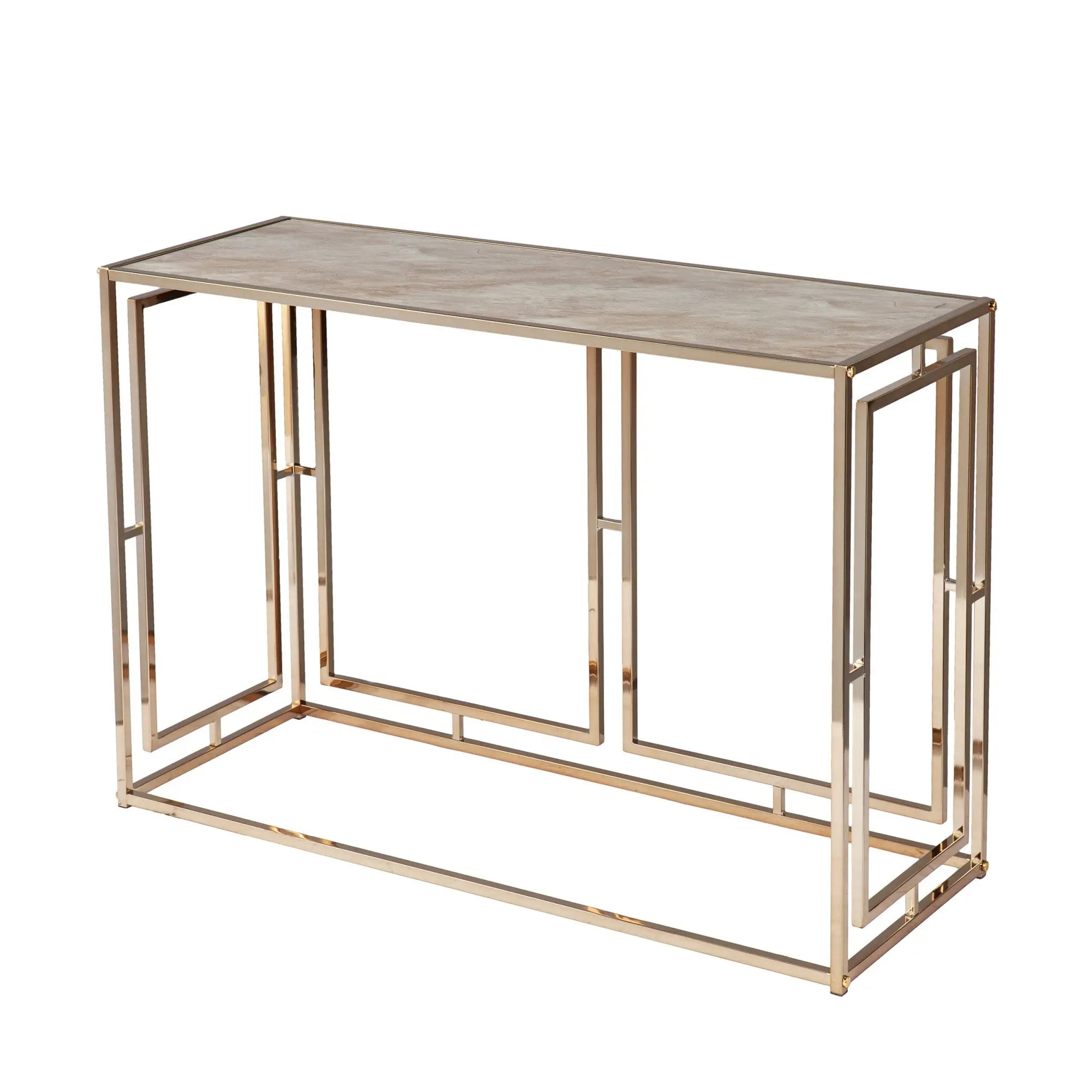 44" Champagne and Gold Faux Marble Frame Console Table Homeroots Living Room