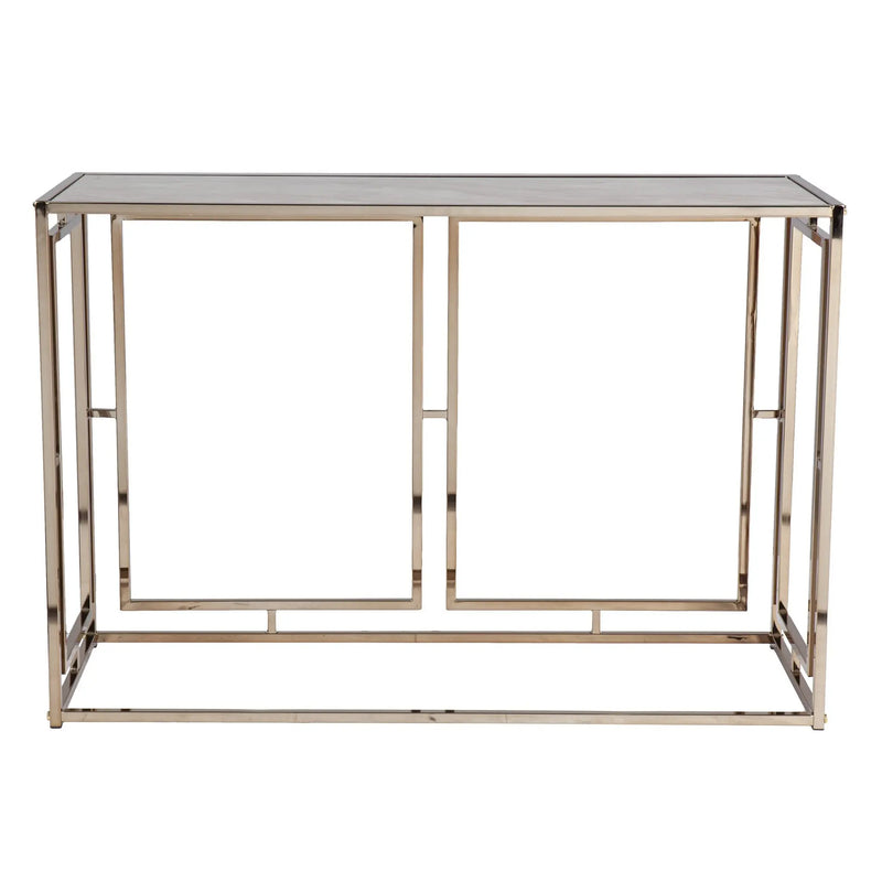 44" Champagne and Gold Faux Marble Frame Console Table Homeroots Living Room