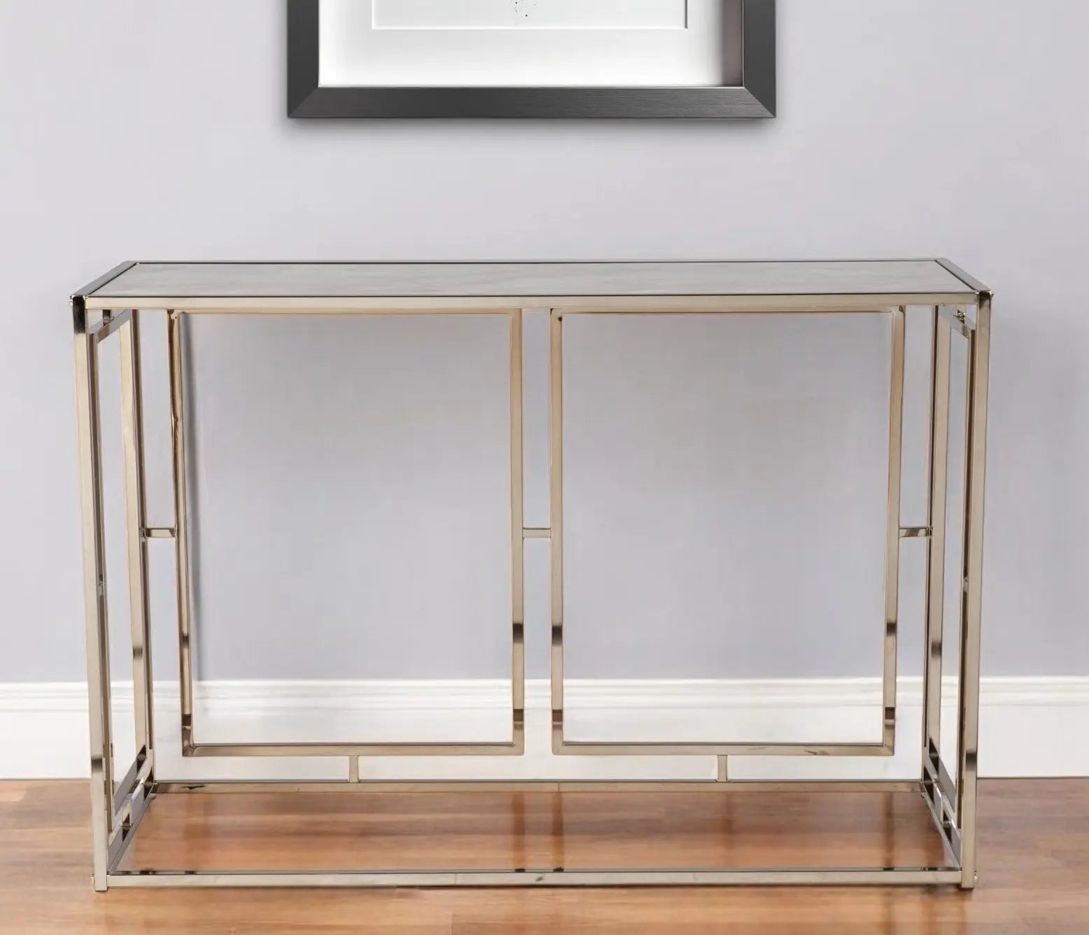 44" Champagne and Gold Faux Marble Frame Console Table Homeroots Living Room