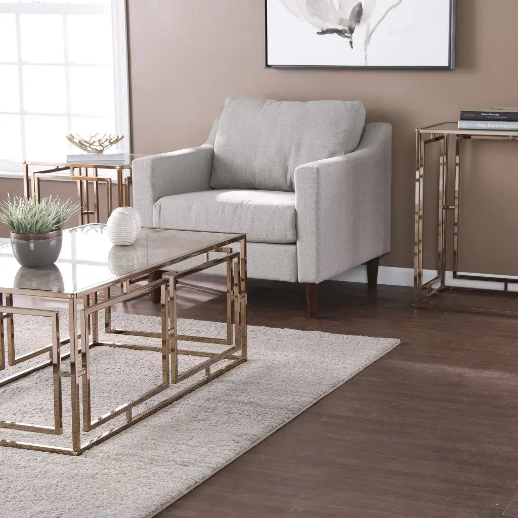 44" Champagne and Gold Faux Marble Frame Console Table Homeroots Living Room