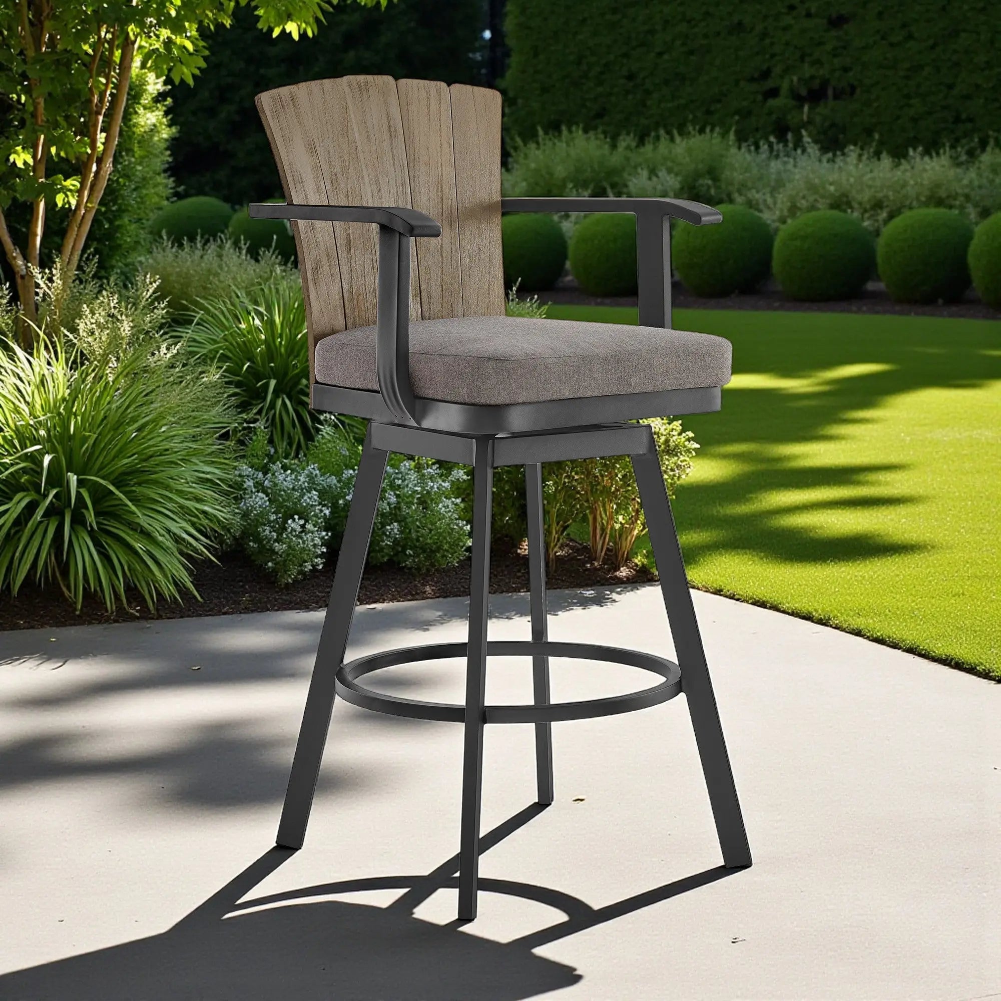 44" Charcoal Metal Swivel Outdoor Bar Height chair with Footrest Homeroots Outdoor