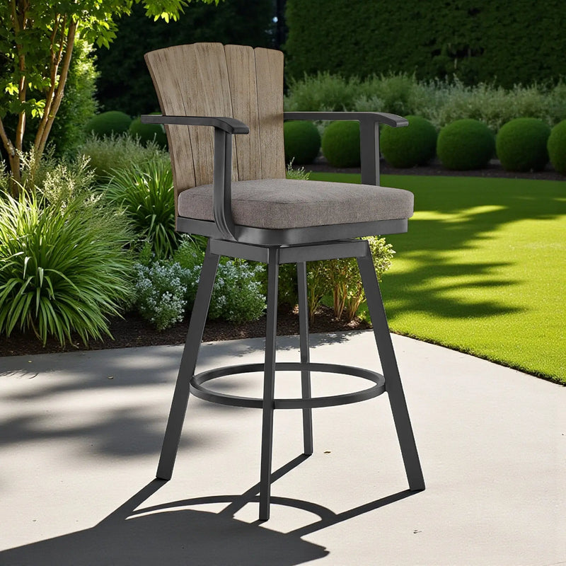 44" Charcoal Metal Swivel Outdoor Bar Height chair with Footrest Homeroots Outdoor