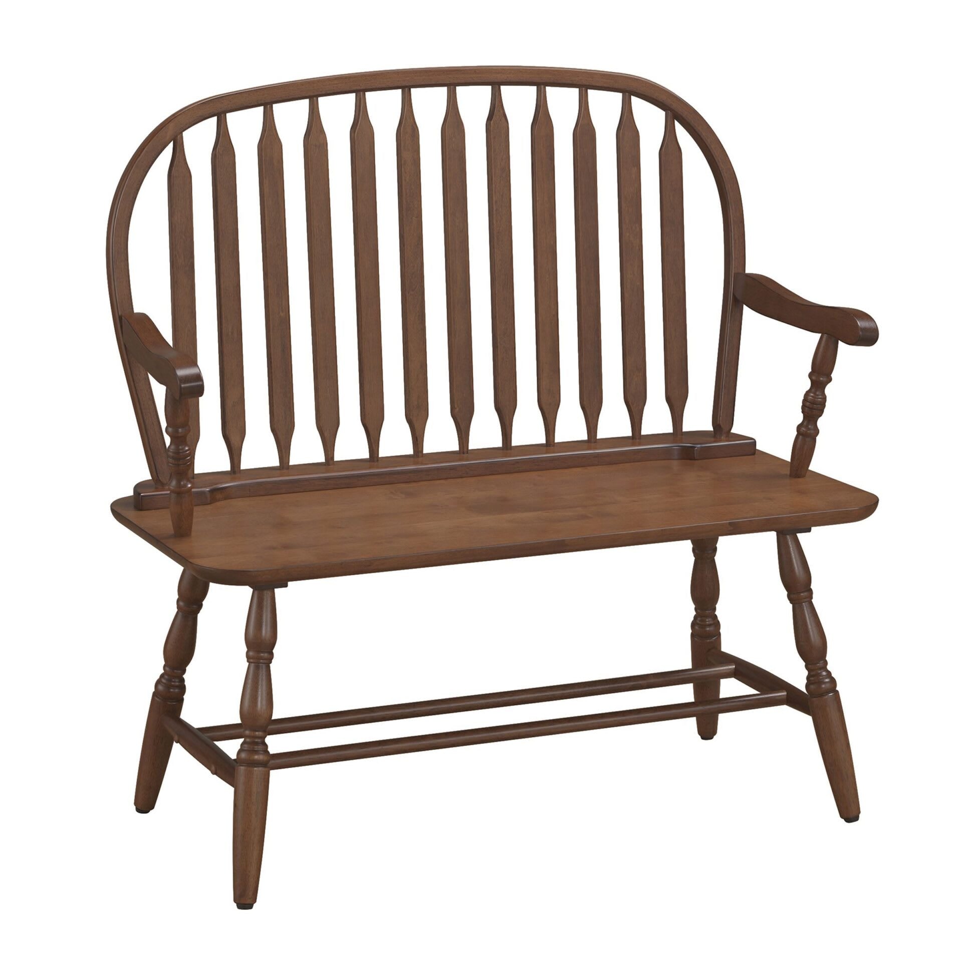 44" Dark Brown Wood Windsor Spindle Back Bench Homeroots Living Room