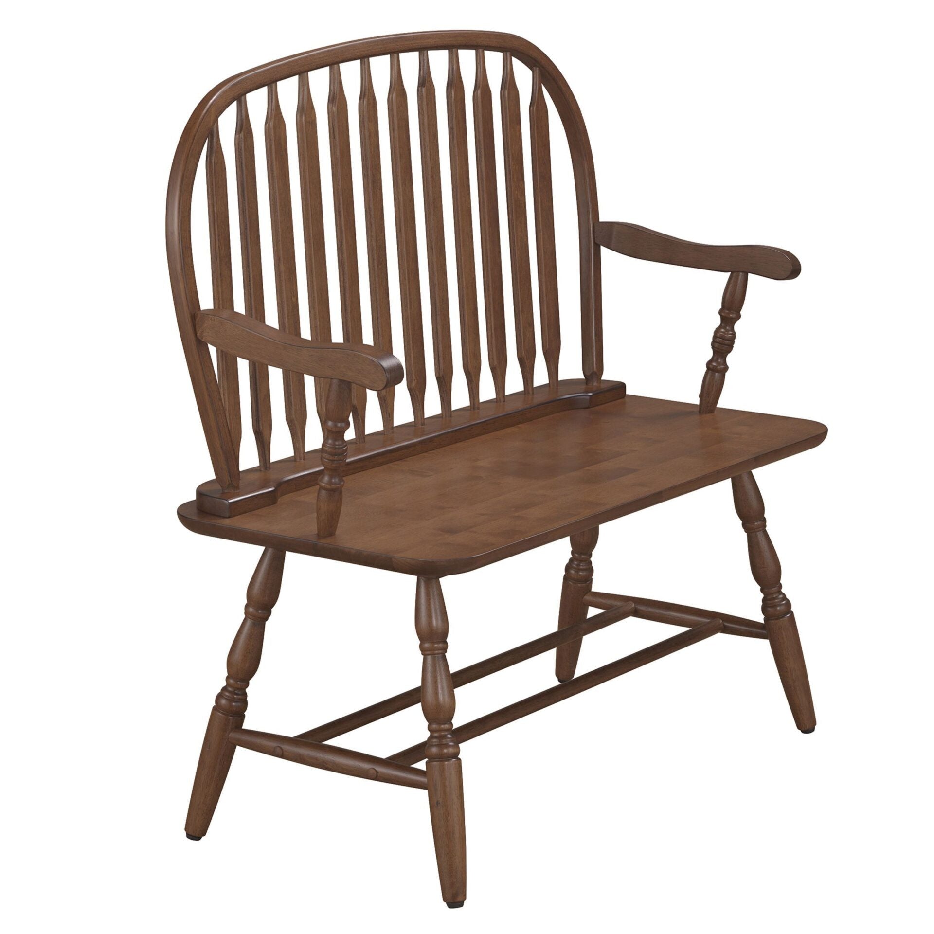 44" Dark Brown Wood Windsor Spindle Back Bench Homeroots Living Room