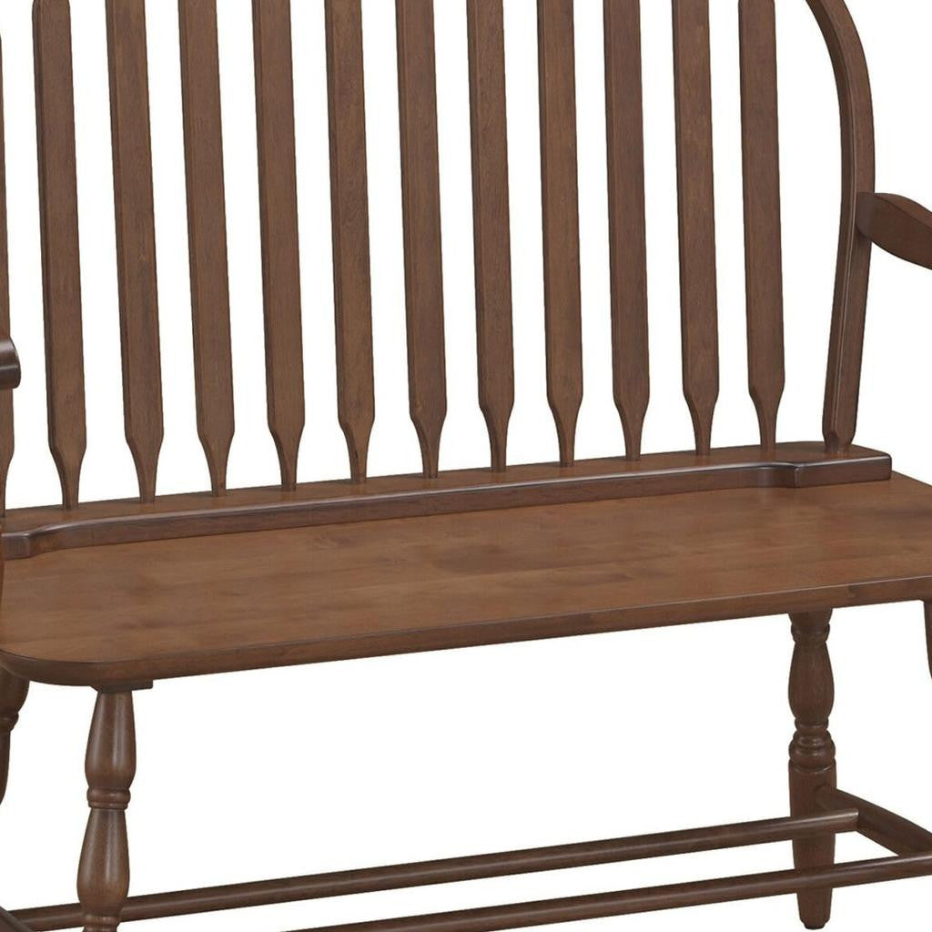 44" Dark Brown Wood Windsor Spindle Back Bench Homeroots Living Room