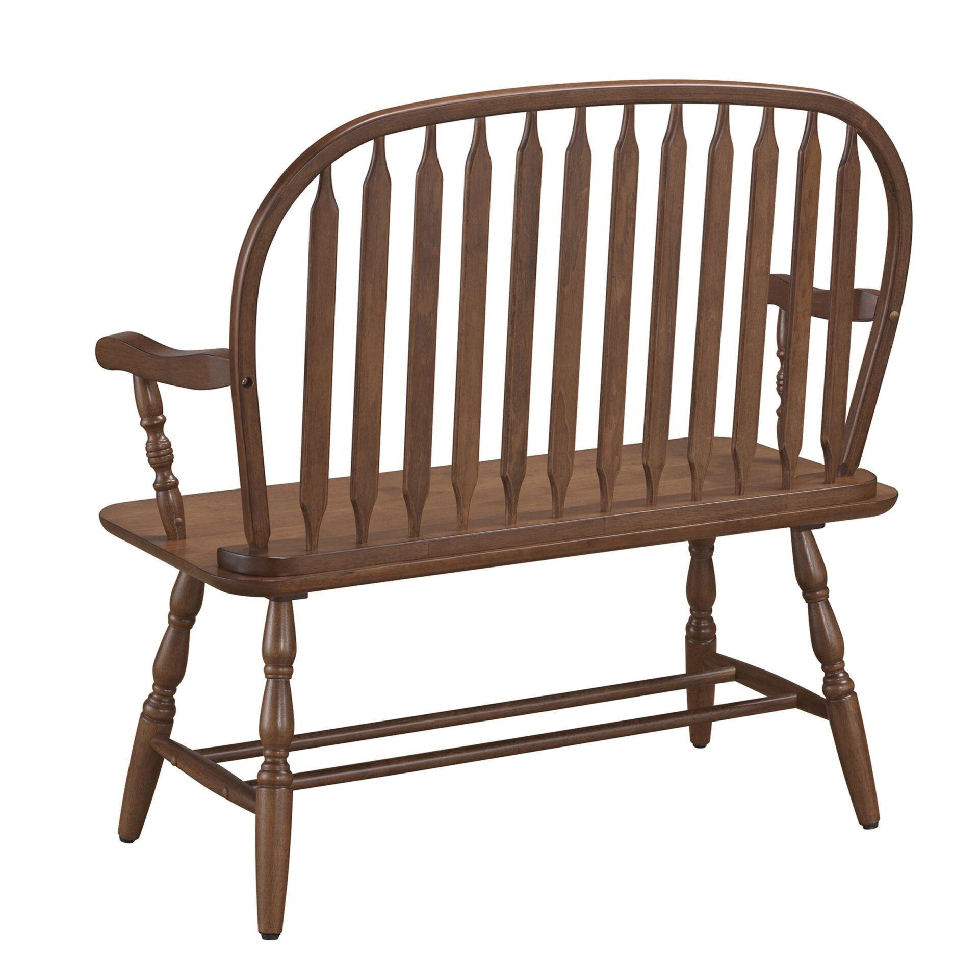 44" Dark Brown Wood Windsor Spindle Back Bench Homeroots Living Room