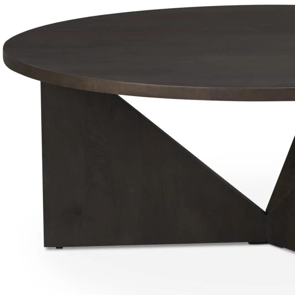 44" Dark Brown and Brown Solid Wood Round Trestle Coffee Table Homeroots Living Room