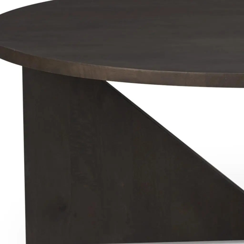 44" Dark Brown and Brown Solid Wood Round Trestle Coffee Table Homeroots Living Room