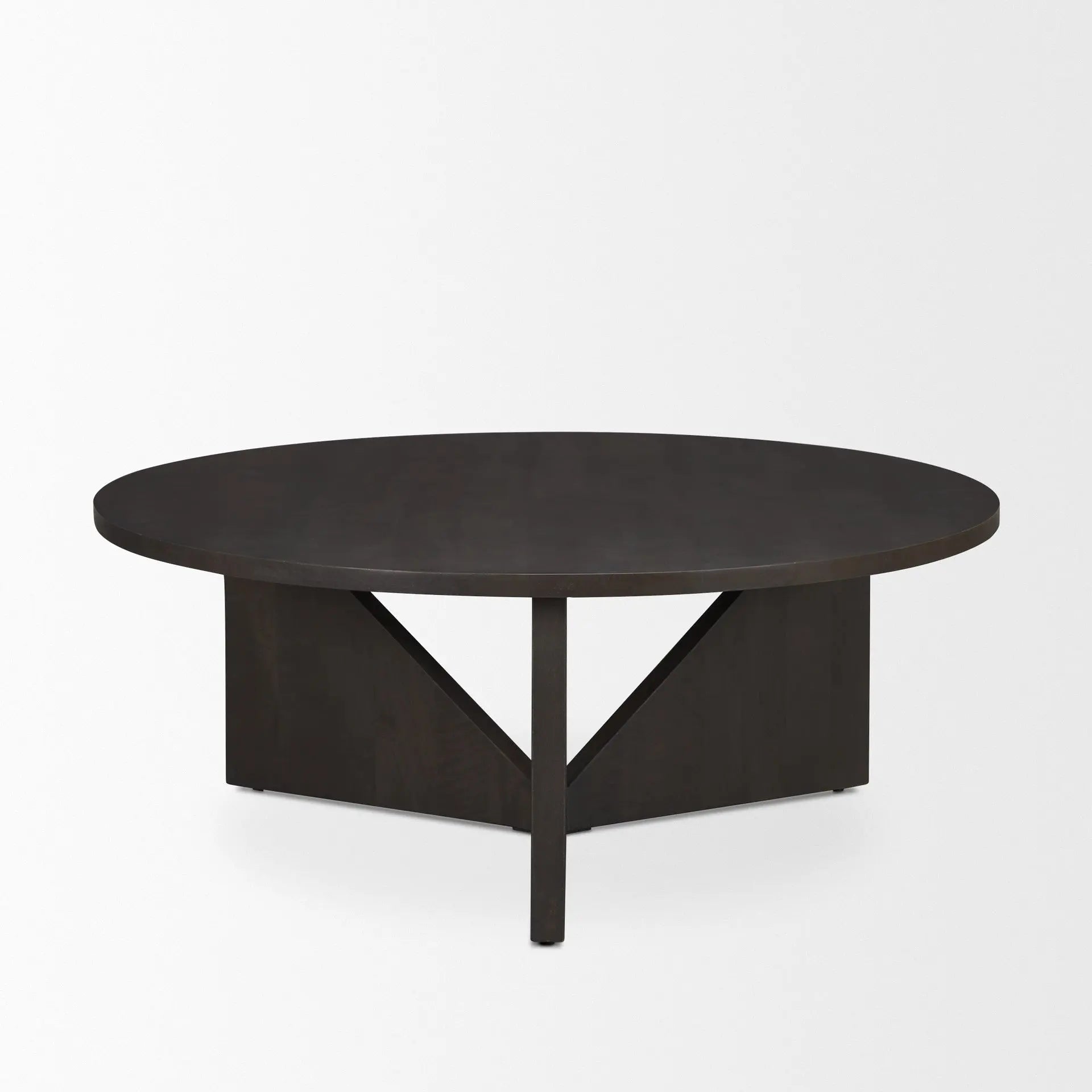 44" Dark Brown and Brown Solid Wood Round Trestle Coffee Table Homeroots Living Room