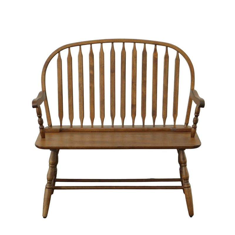 44" Oak Wood Windsor Spindle Back Bench Homeroots Living Room