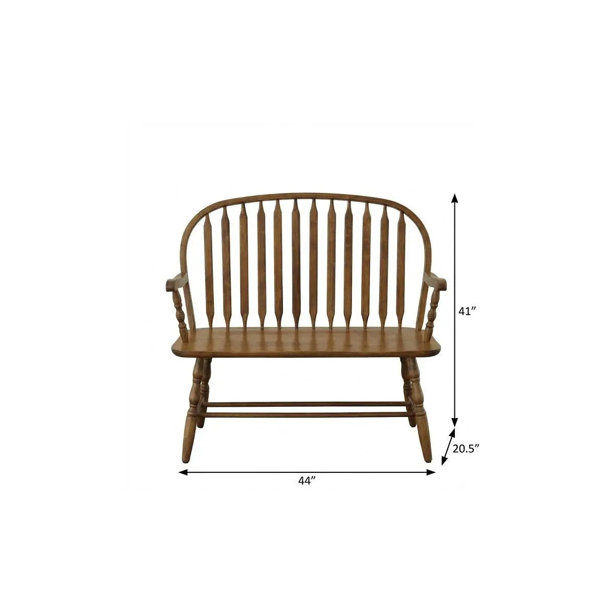 44" Oak Wood Windsor Spindle Back Bench Homeroots Living Room