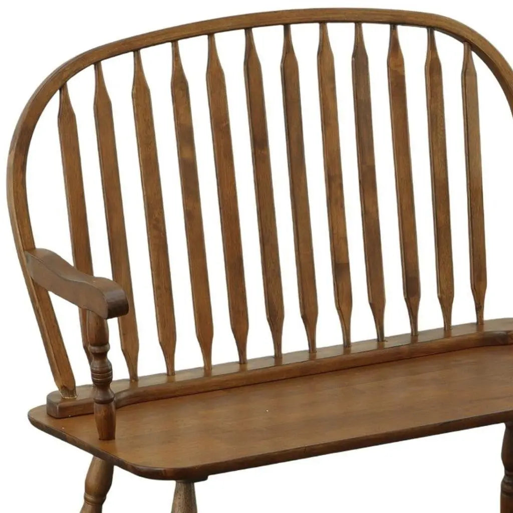 44" Oak Wood Windsor Spindle Back Bench Homeroots Living Room