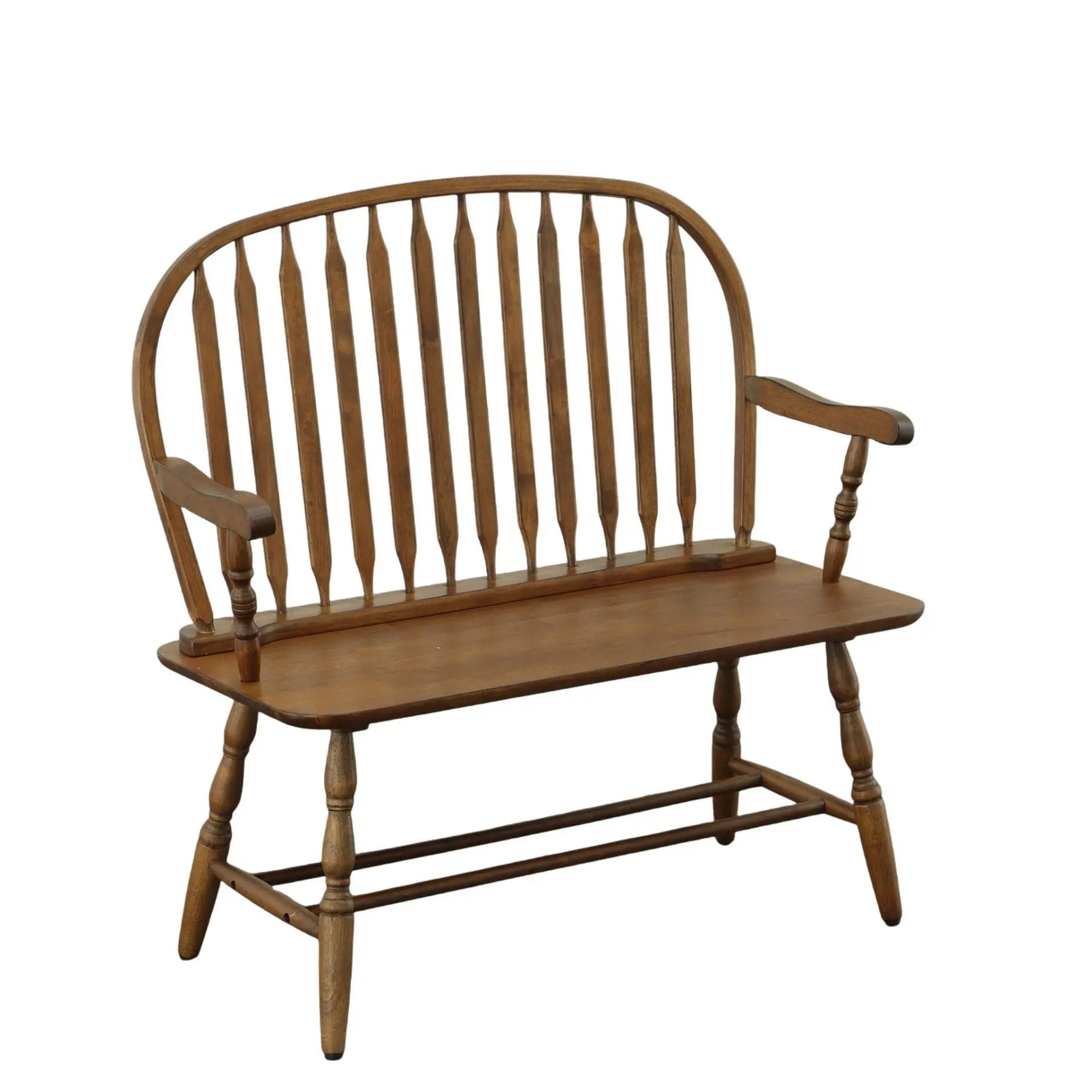 44" Oak Wood Windsor Spindle Back Bench Homeroots Living Room