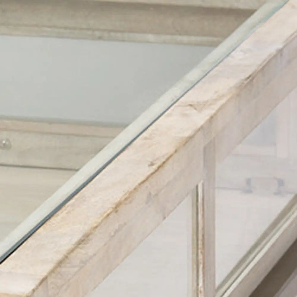 44" Off White Clear And Gold Solid Wood Glass And Iron Storage Coffee Table Homeroots Living Room