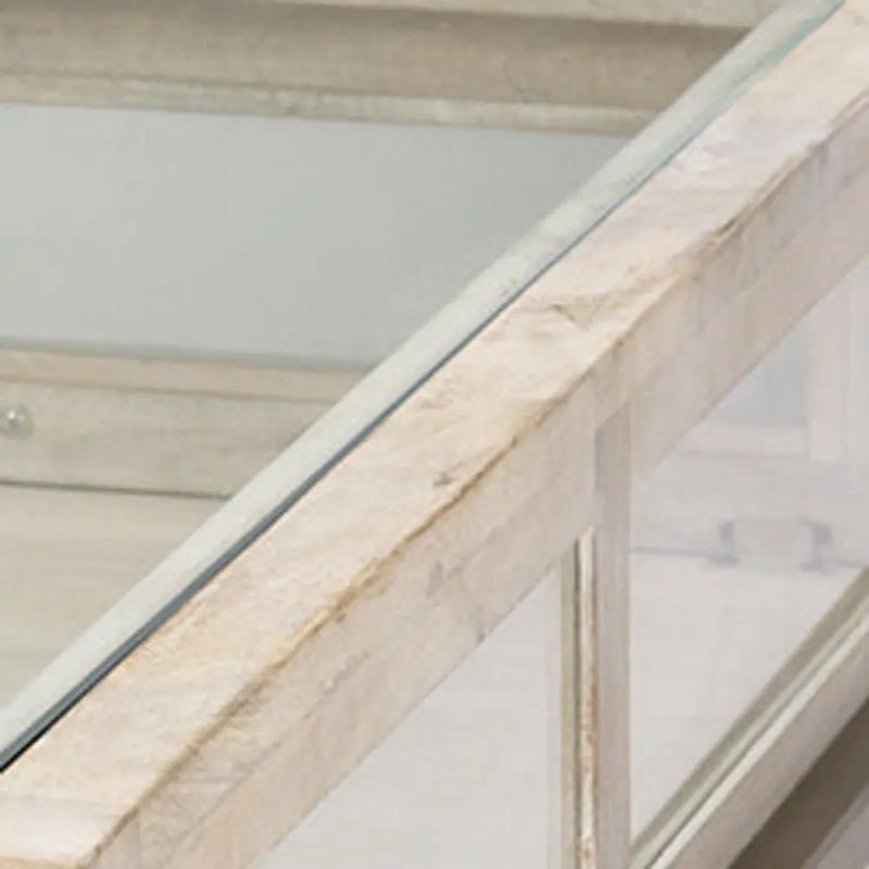 44" Off White Clear And Gold Solid Wood Glass And Iron Storage Coffee Table Homeroots Living Room