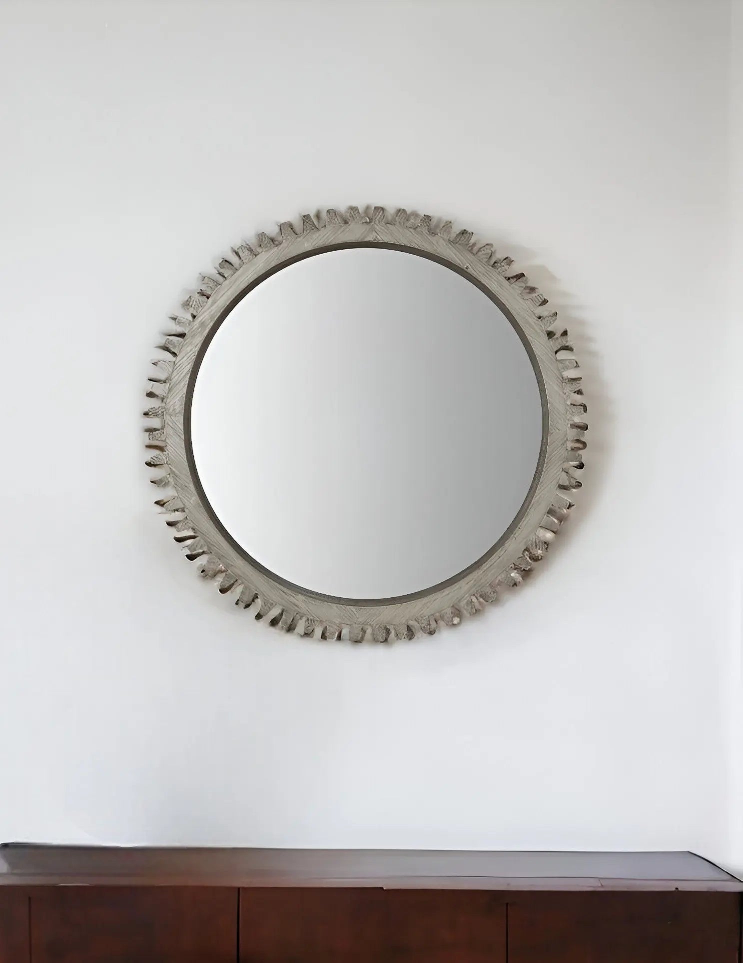 44" Silver Abstract Wood Framed Accent Mirror Homeroots Bed & Bath