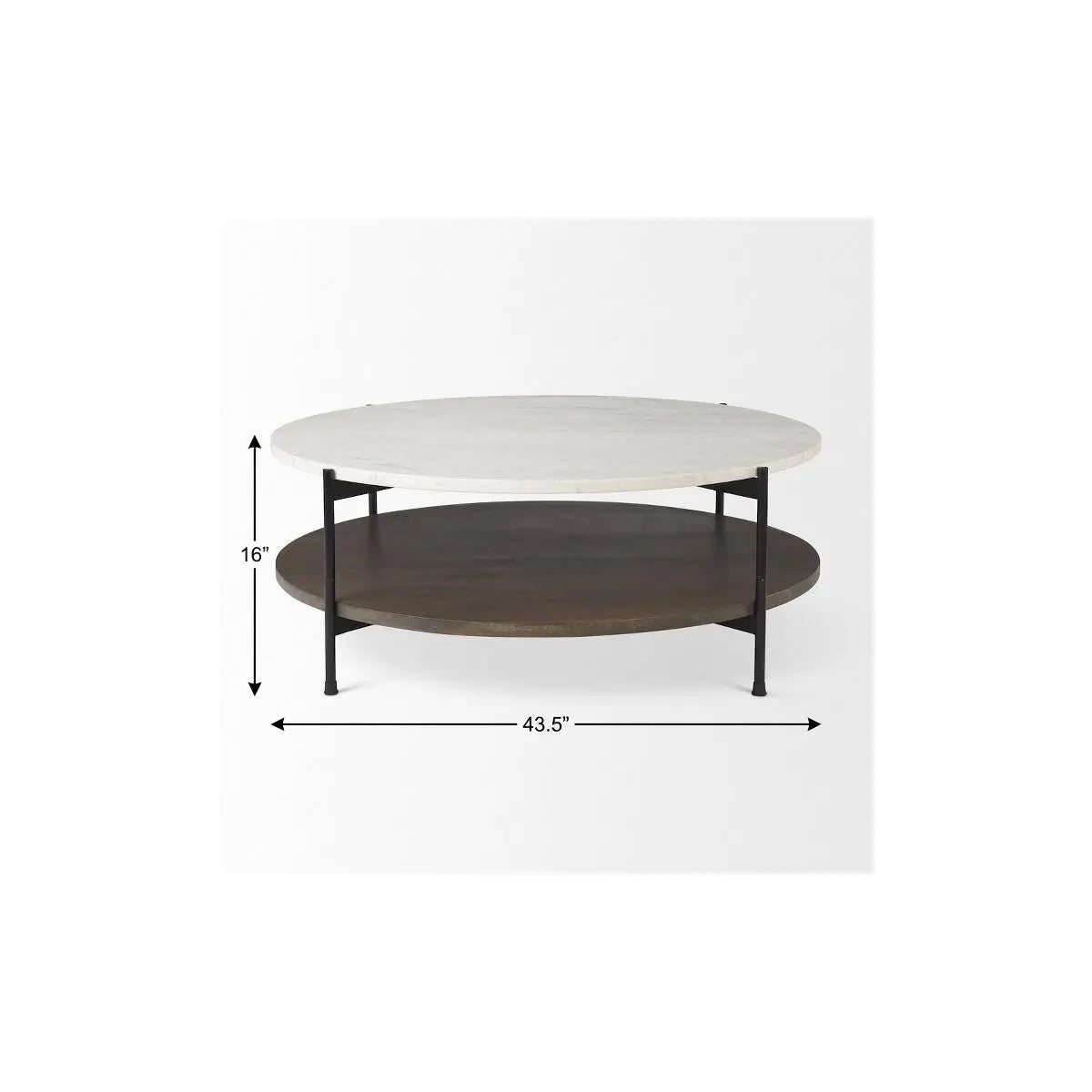 44" White and Brown Stone and Solid Wood Round Coffee Table Homeroots Living Room
