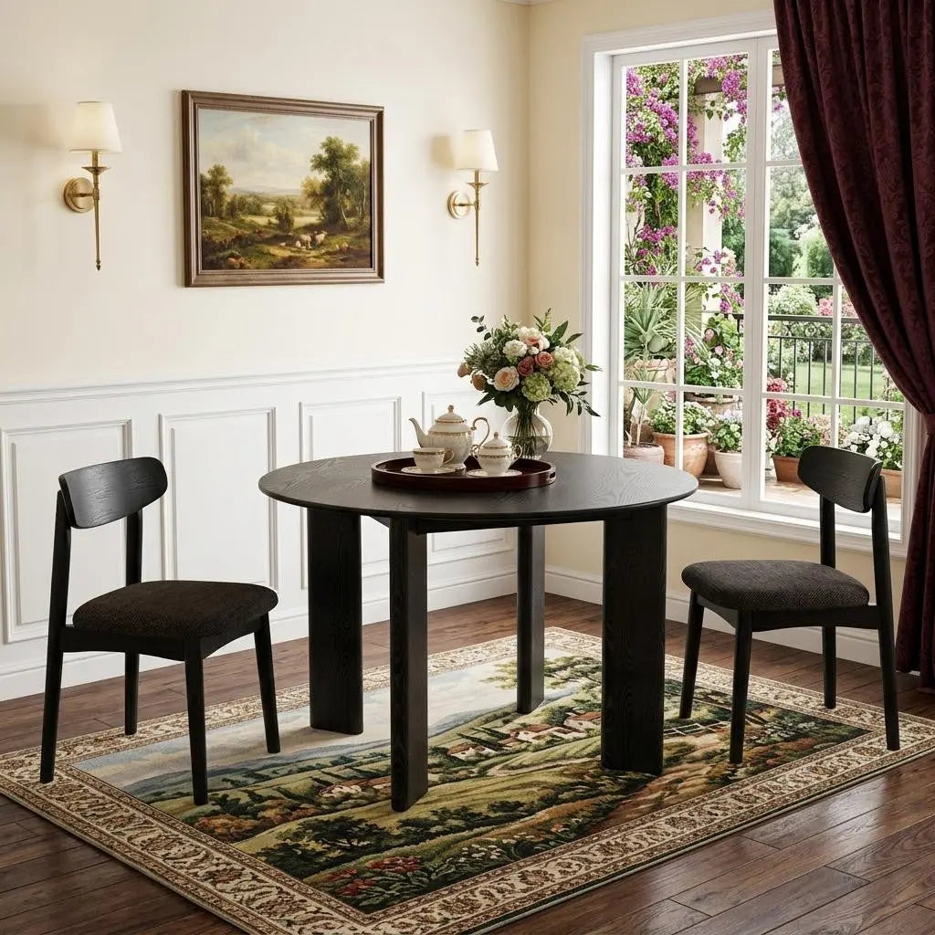 45" Black Solid Wood Round Top Dining Table Homeroots Kitchen & Dining