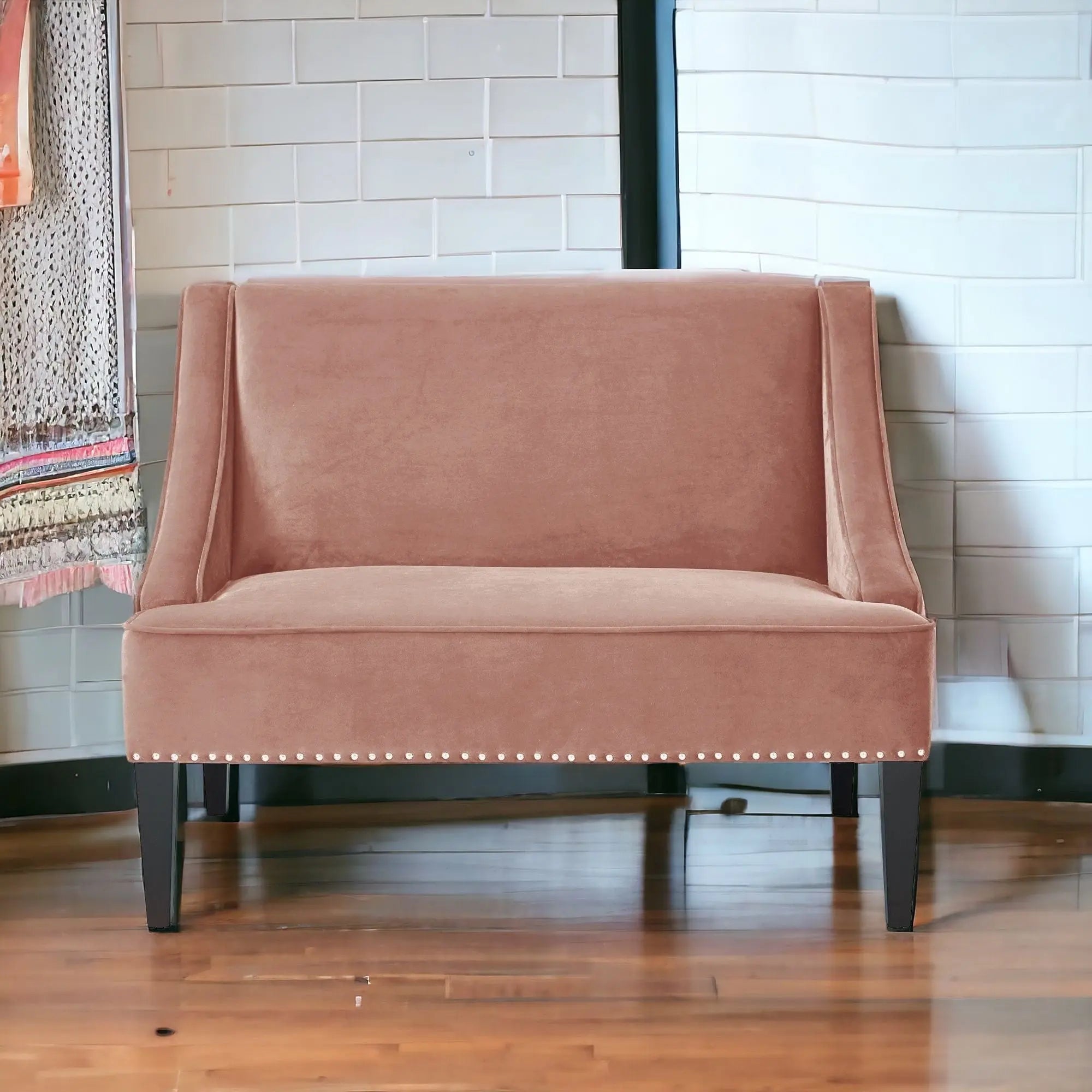 45" Blush And Brown Upholstered Velvet Bench Homeroots