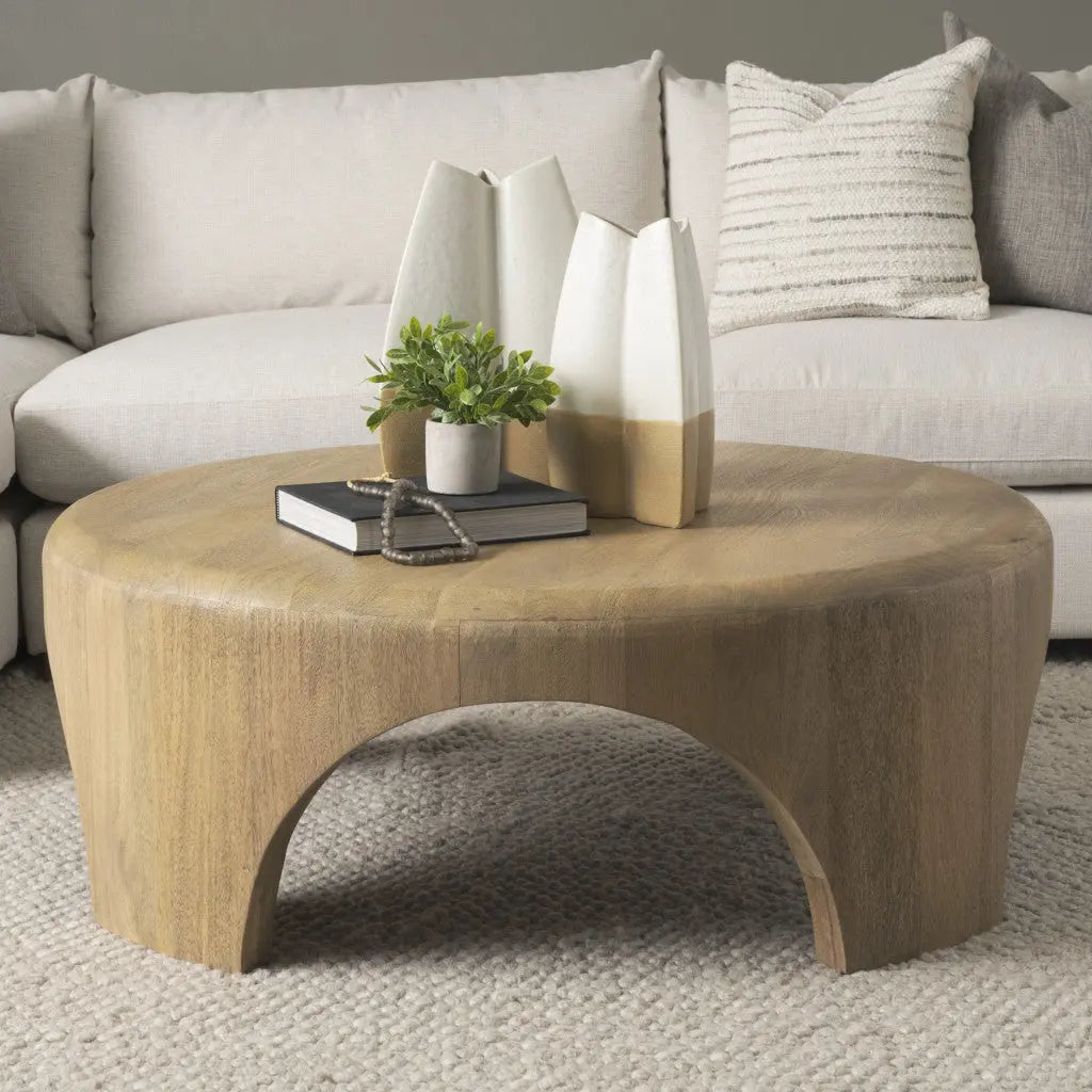 45" Brown Solid Wood Round Coffee Table Homeroots Living Room