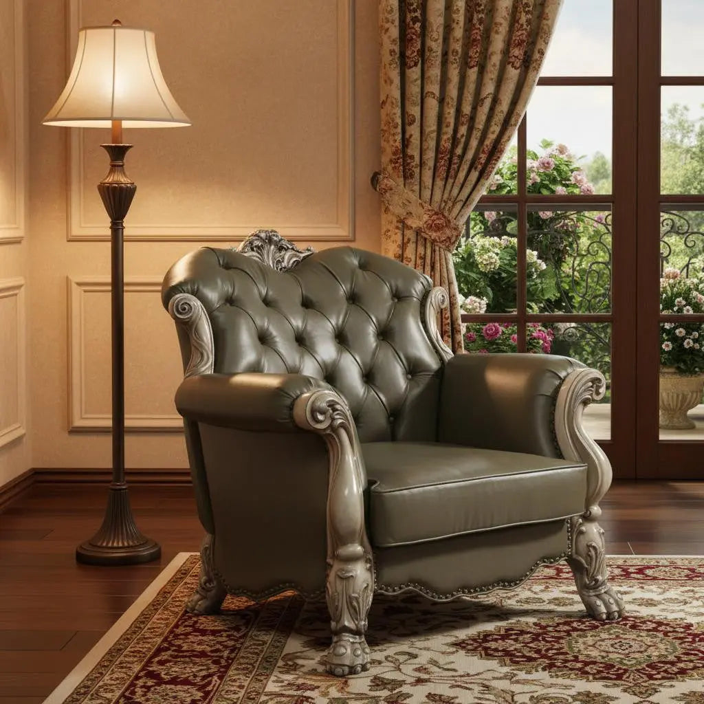 45" Champagne Faux Leather Arm Chair Homeroots Living Room