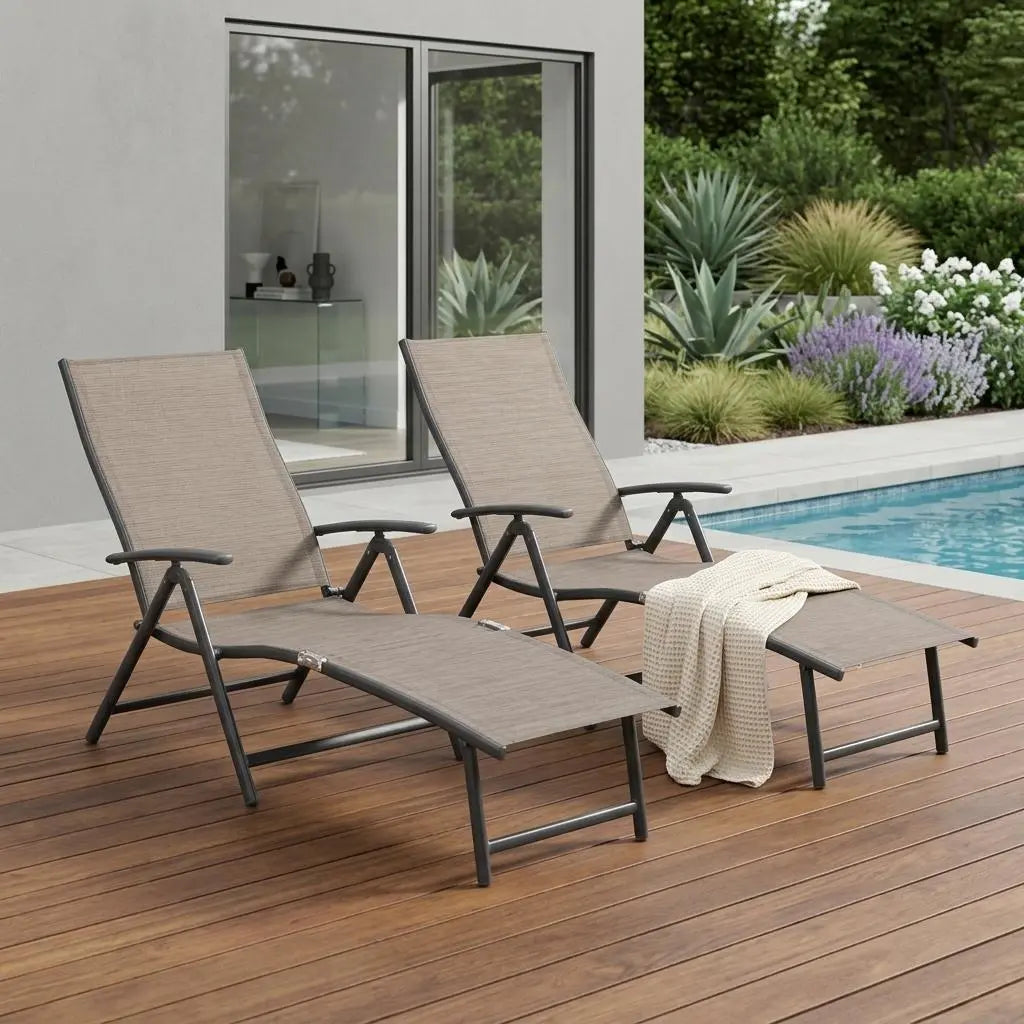 45" Espresso Aluminum Eight Position Adjustable Outdoor Folding Chaise Lounge Homeroots Outdoor