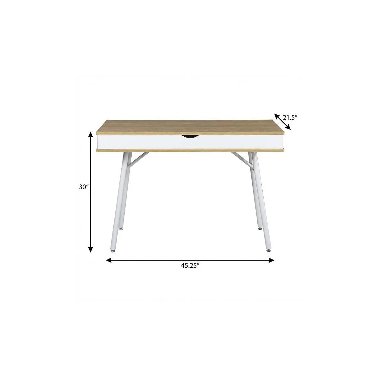 45" Oak and White Wood and Stainless Steel Computer Desk Homeroots Office