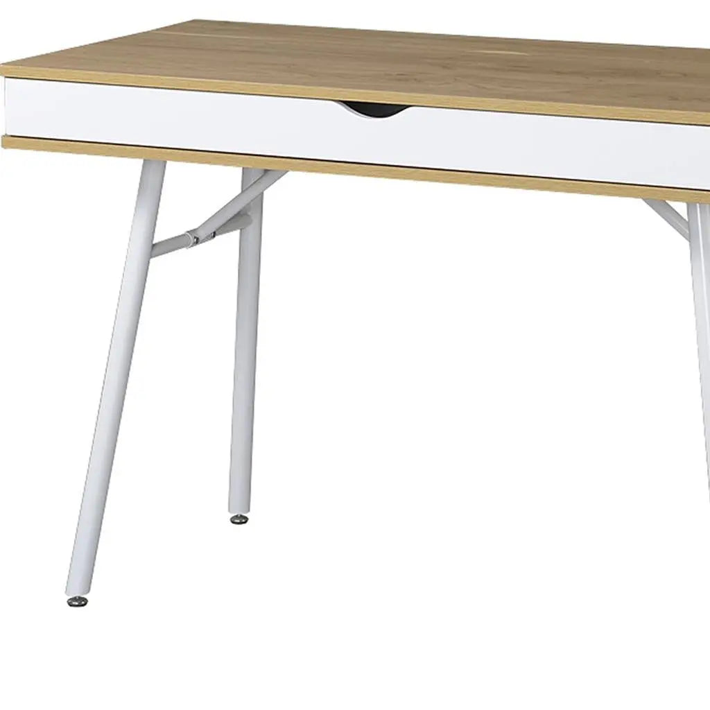 45" Oak and White Wood and Stainless Steel Computer Desk Homeroots Office