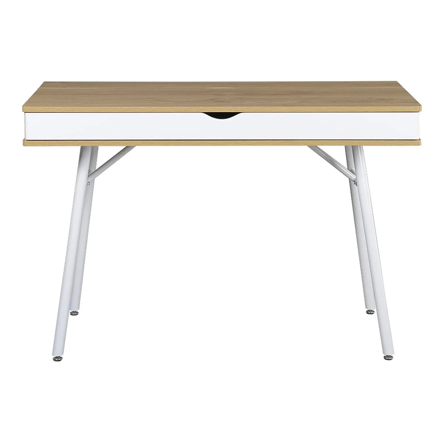 45" Oak and White Wood and Stainless Steel Computer Desk Homeroots Office