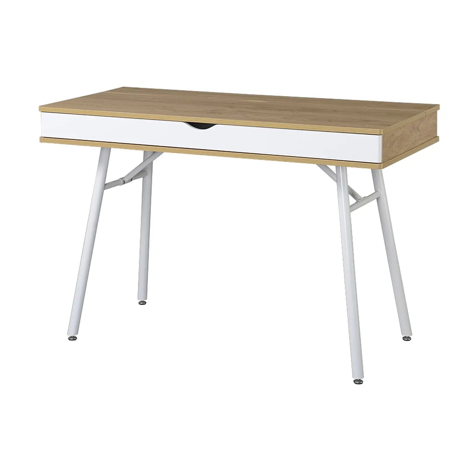 45" Oak and White Wood and Stainless Steel Computer Desk Homeroots Office