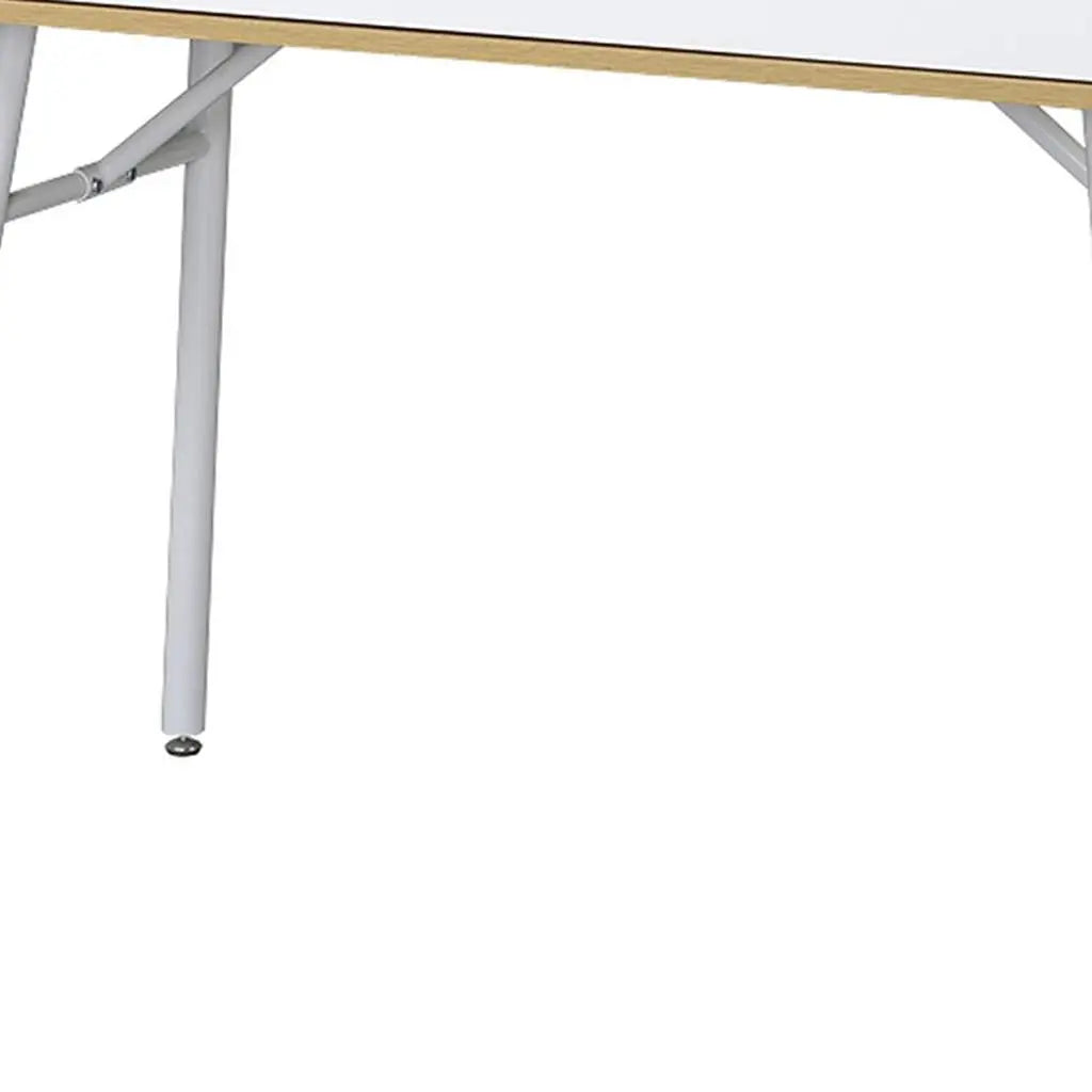 45" Oak and White Wood and Stainless Steel Computer Desk Homeroots Office