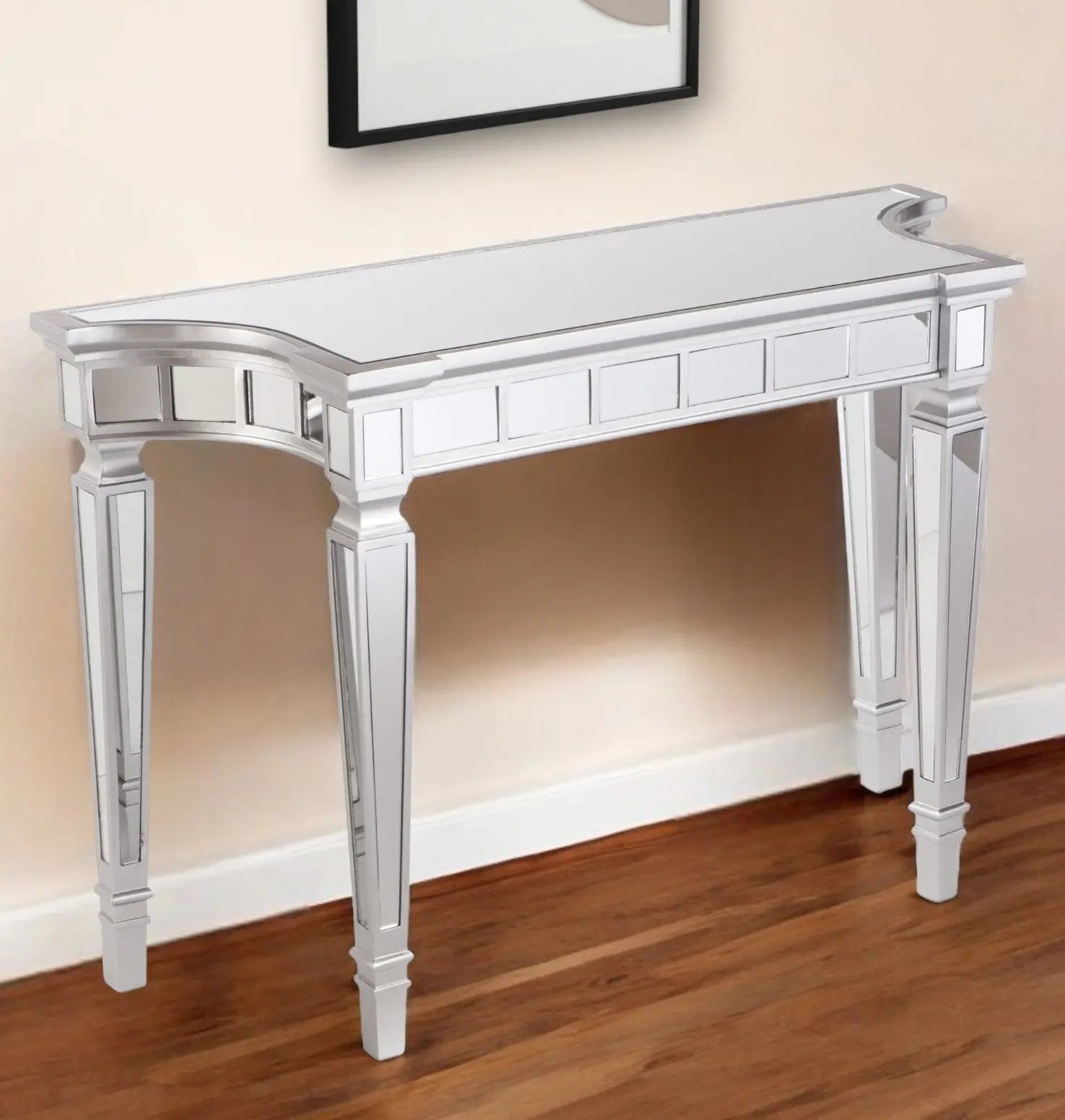 45" Silver Mirrored Glass Free Form Console Table Homeroots Living Room