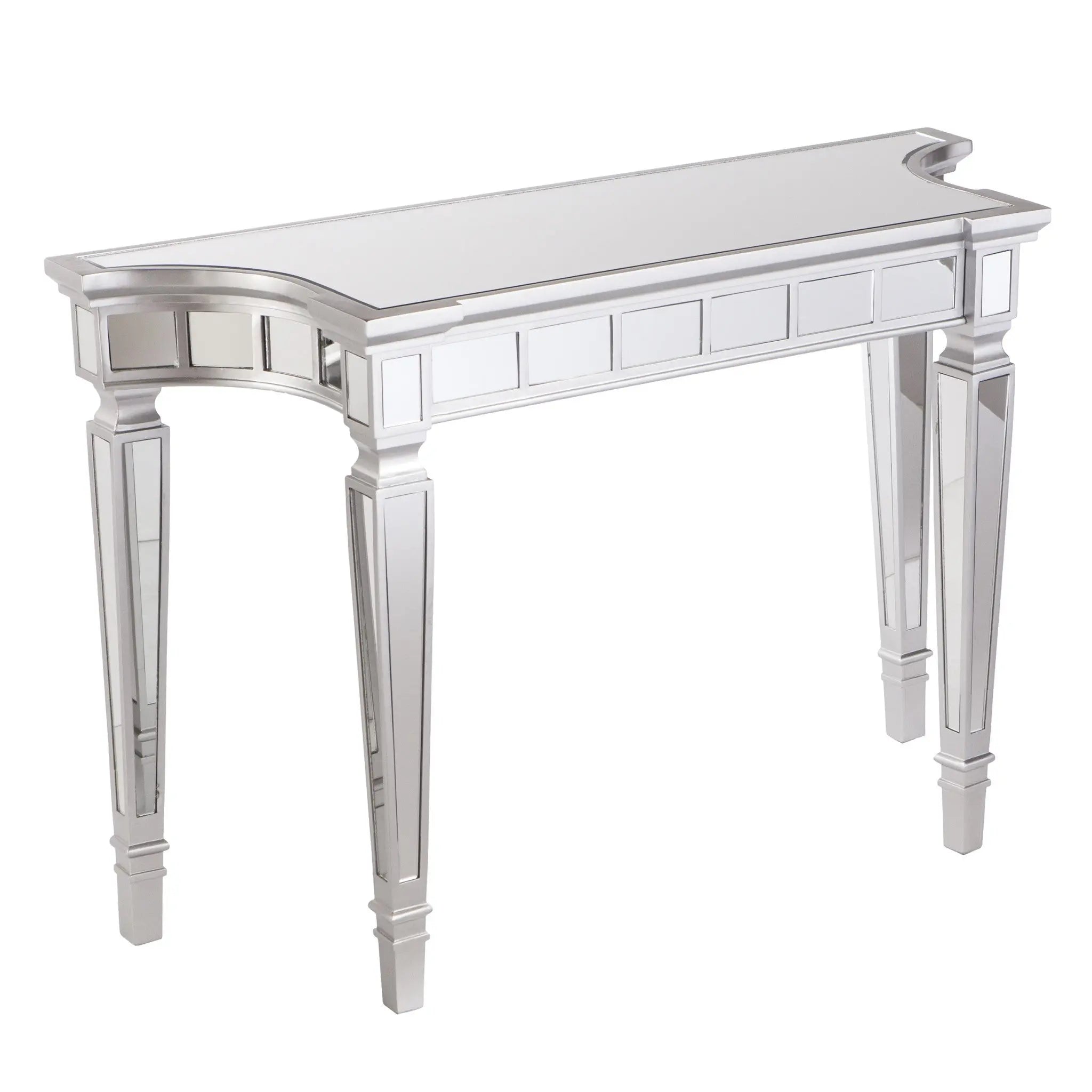 45" Silver Mirrored Glass Free Form Console Table Homeroots Living Room