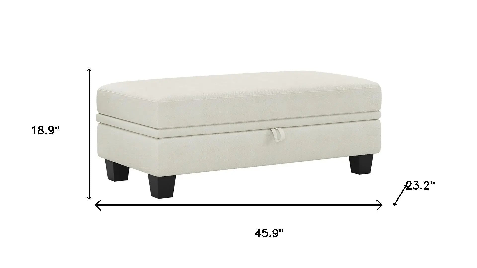 46" Beige and Black Chenille Storage Ottoman Homeroots Living Room