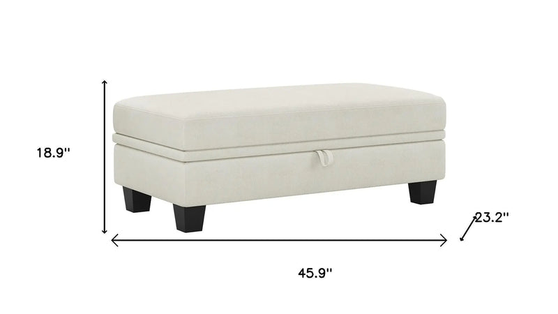 46" Beige and Black Chenille Storage Ottoman Homeroots Living Room