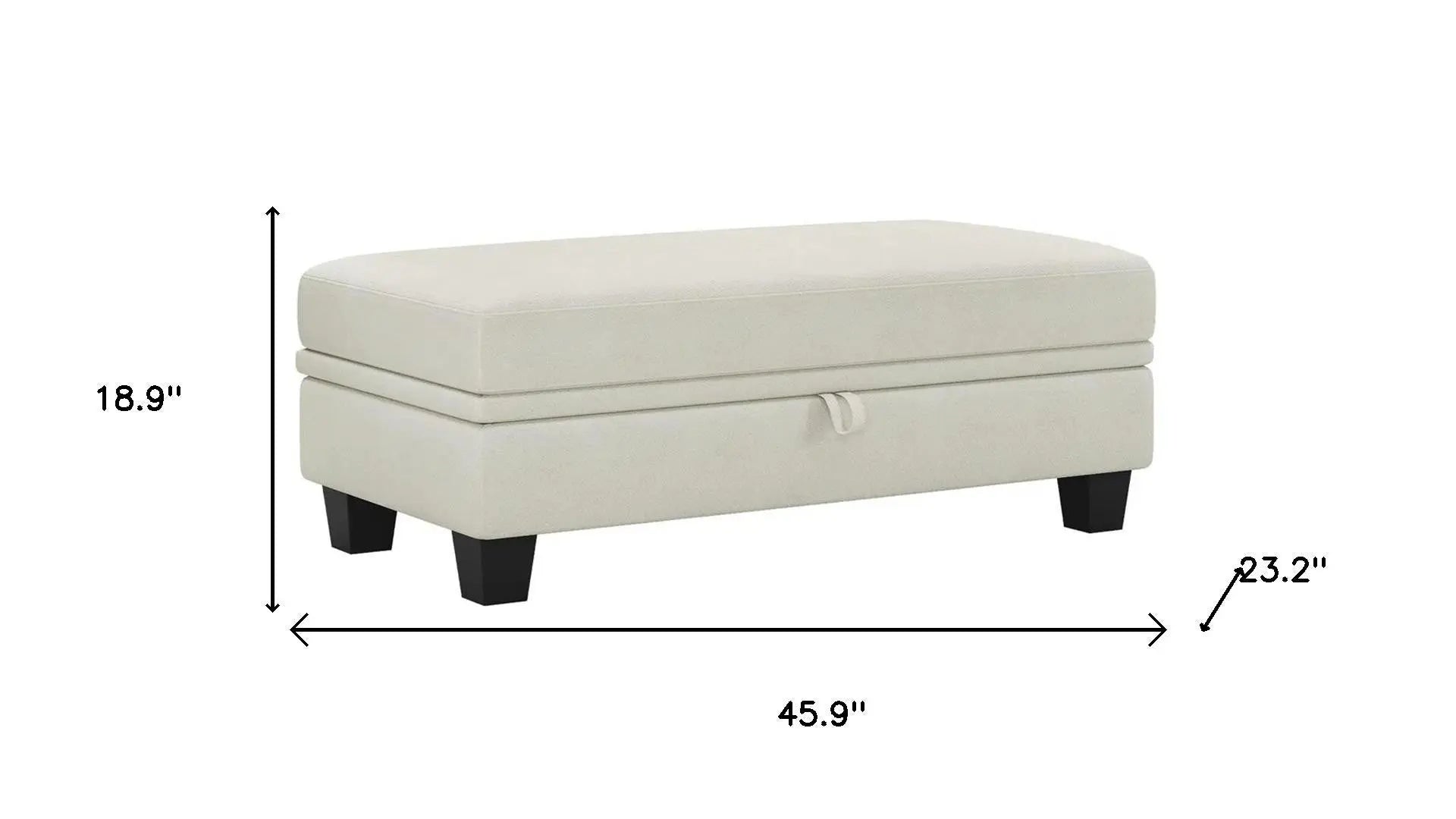 46" Beige and Black Chenille Storage Ottoman Homeroots Living Room