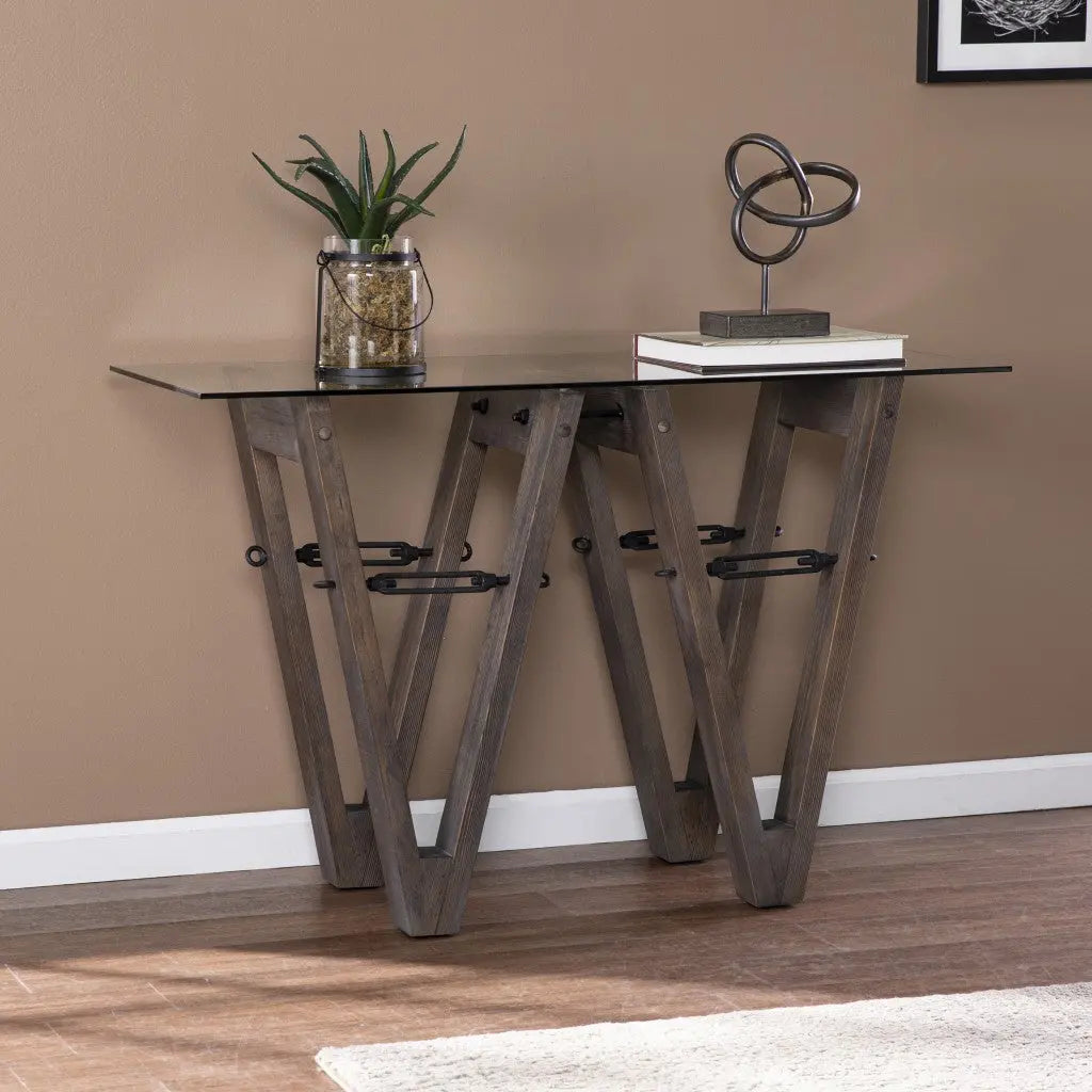 46" Clear and Gray Brown Glass Abstract Console Table Homeroots Living Room