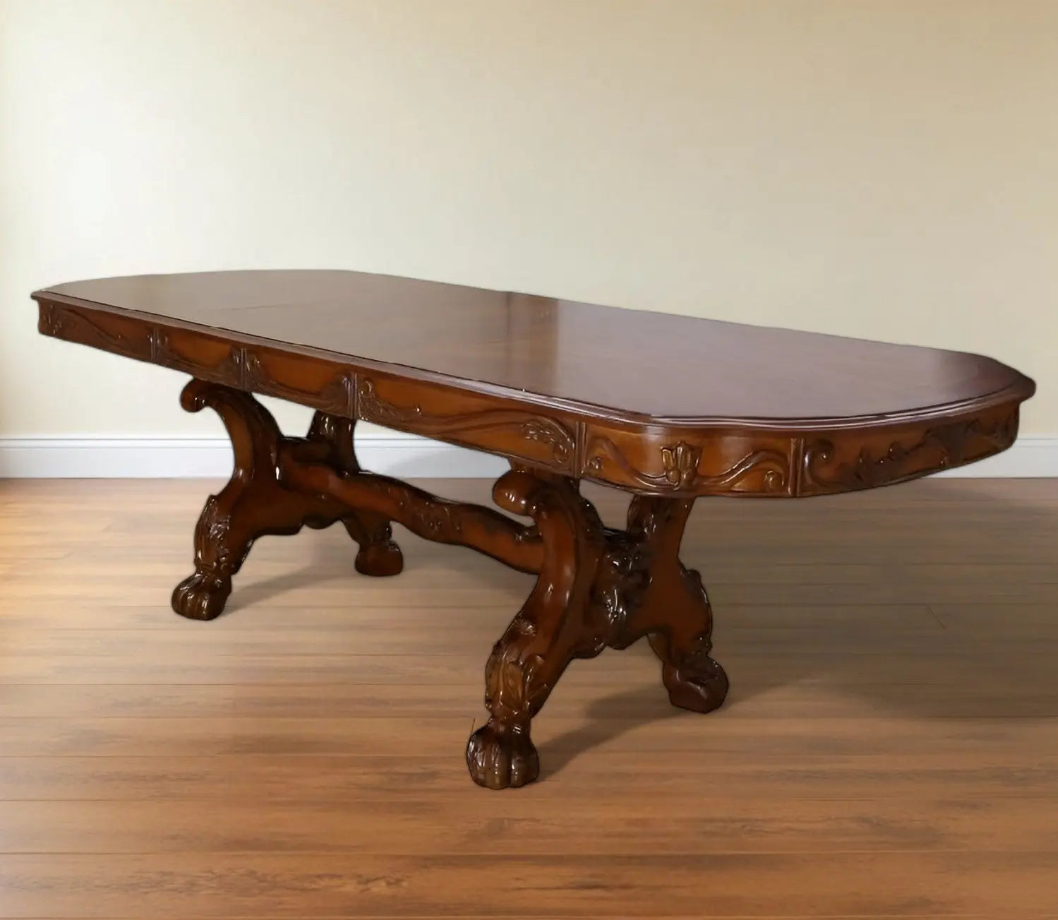 46" Dark Brown Free Form Solid Wood Double Pedestal Base Dining Table - GreatEagleInc