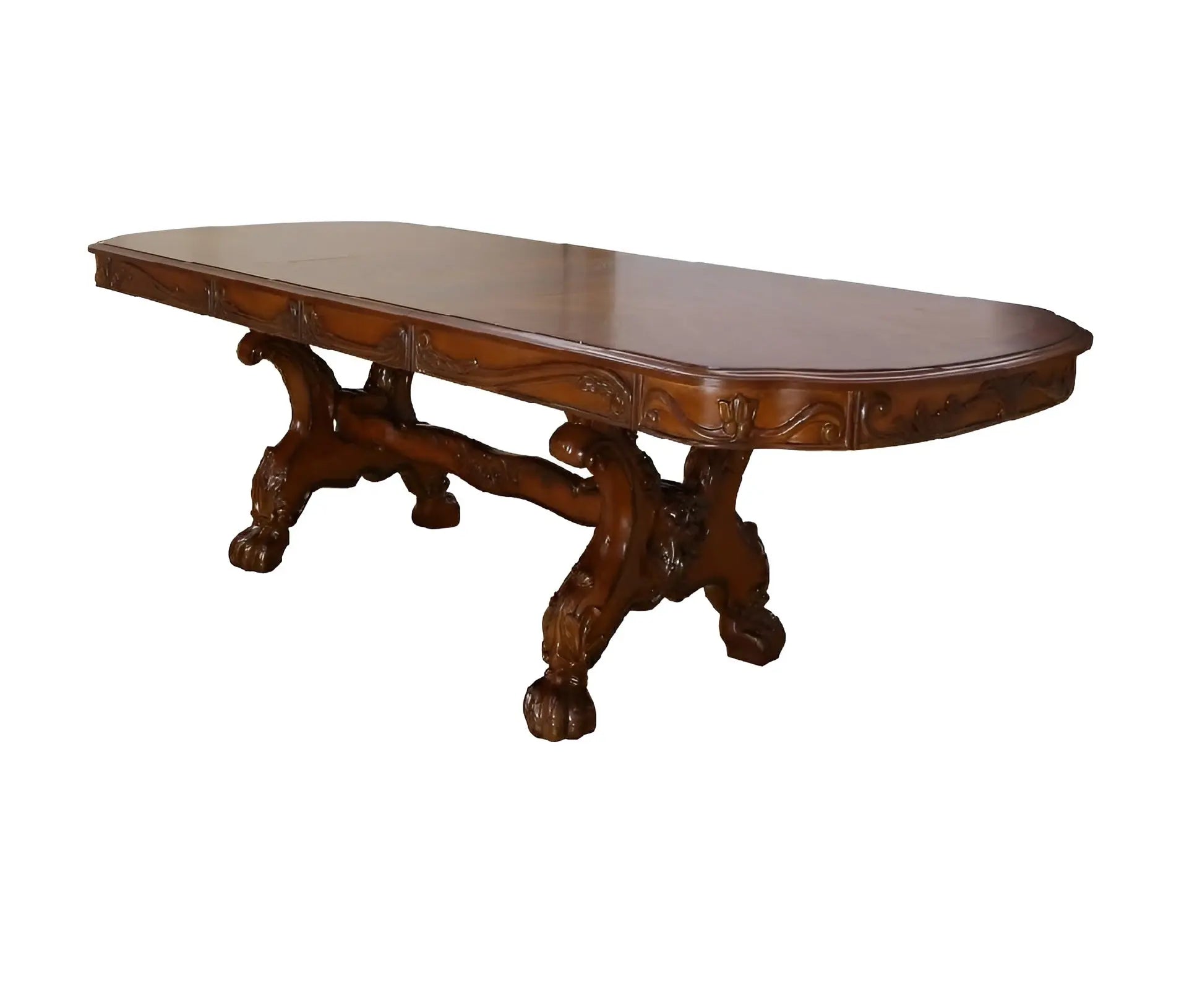 46" Dark Brown Free Form Solid Wood Double Pedestal Base Dining Table - GreatEagleInc