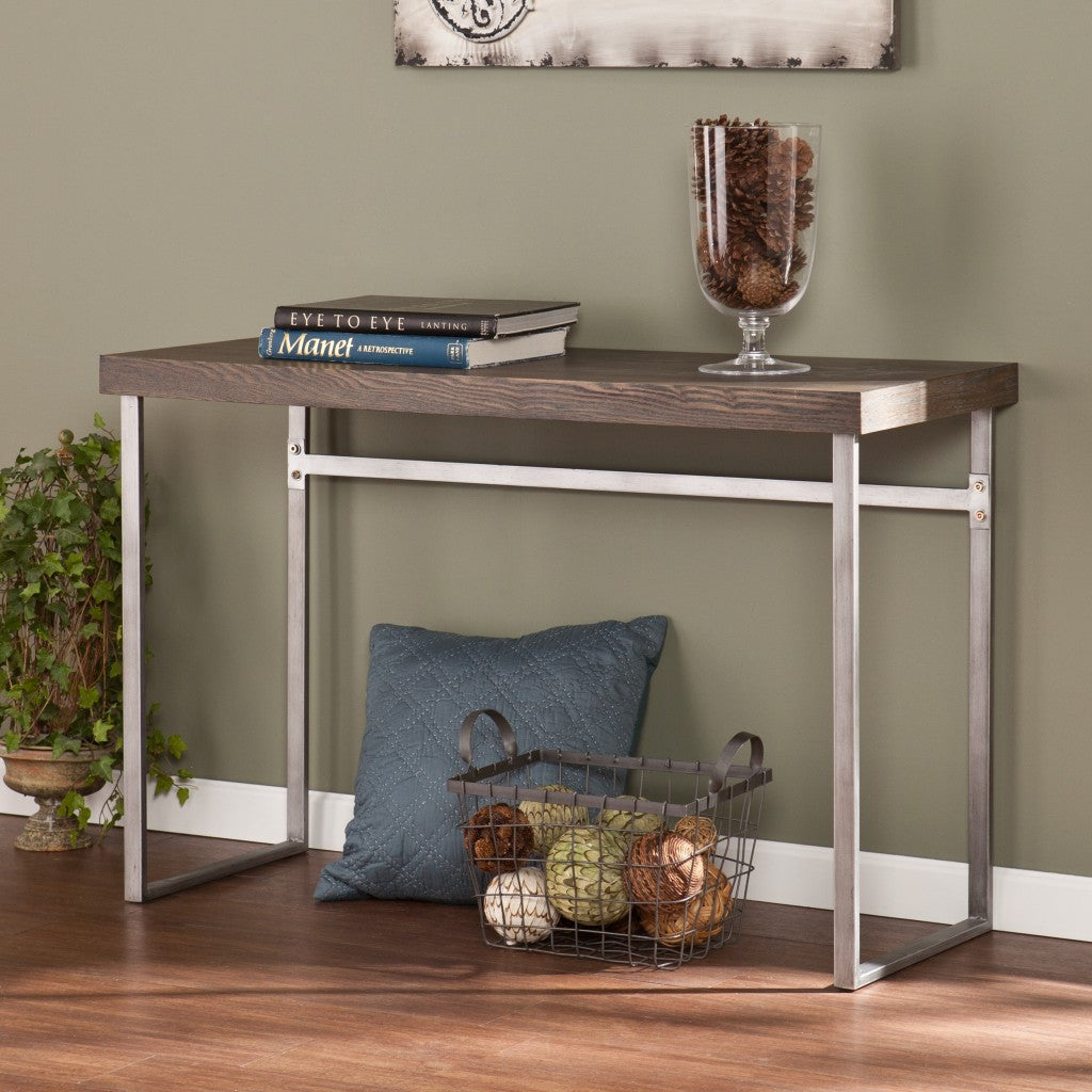 46" Gray Brown and Silver Distressed Sled Console Table Homeroots Living Room
