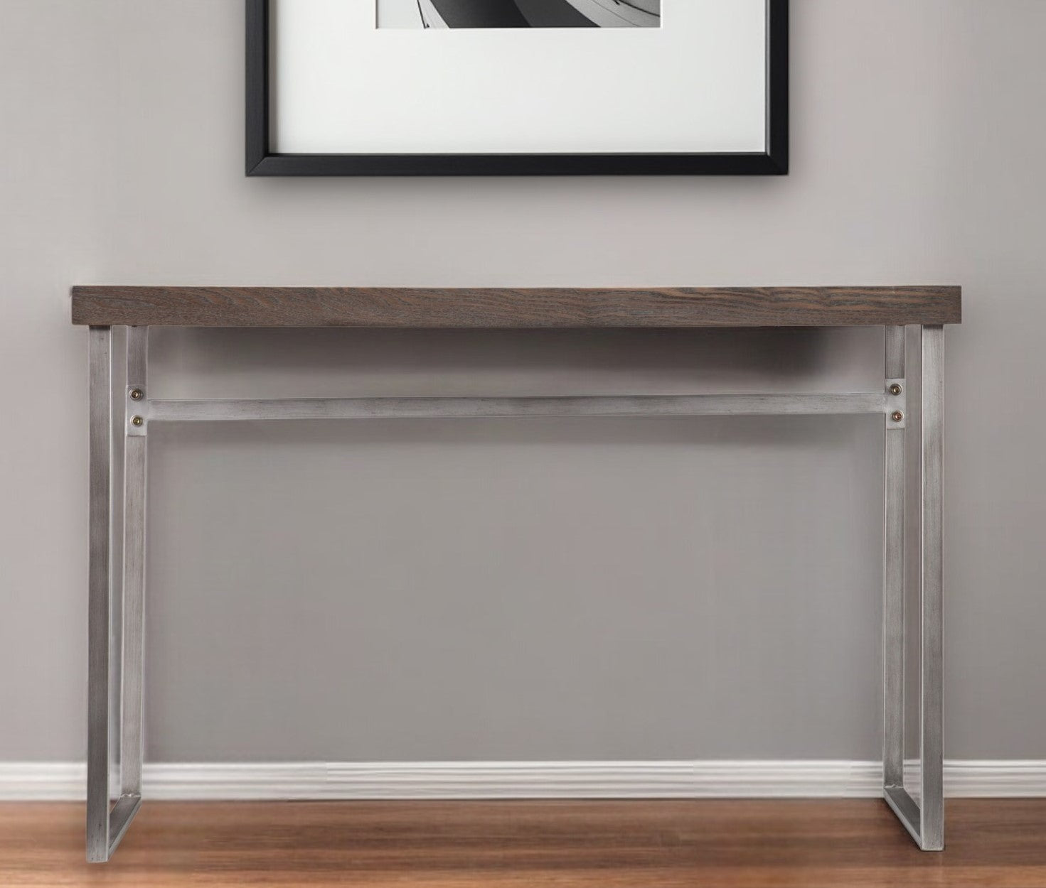 46" Gray Brown and Silver Distressed Sled Console Table Homeroots Living Room