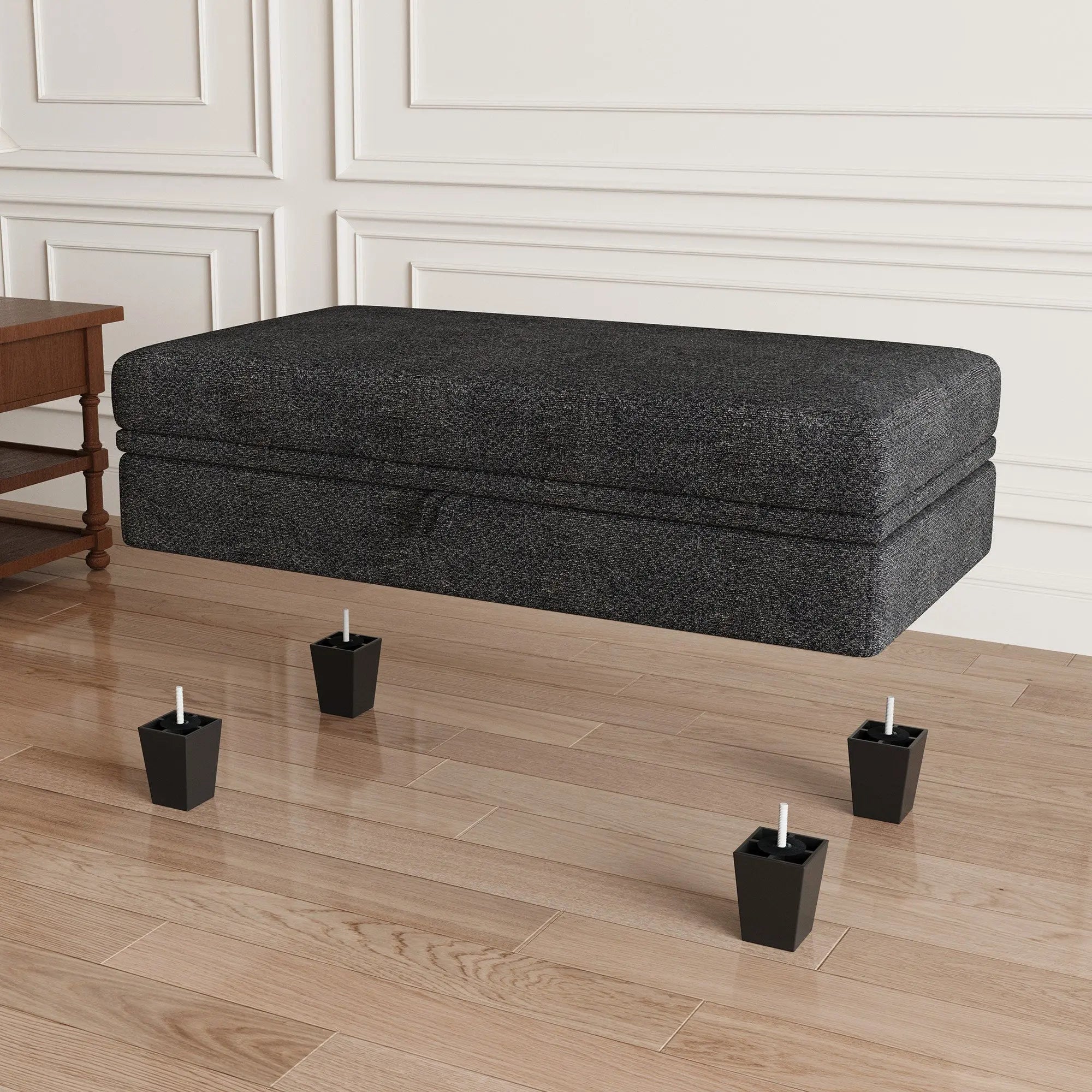 46" Gray and Black Chenille Storage Ottoman Homeroots Living Room