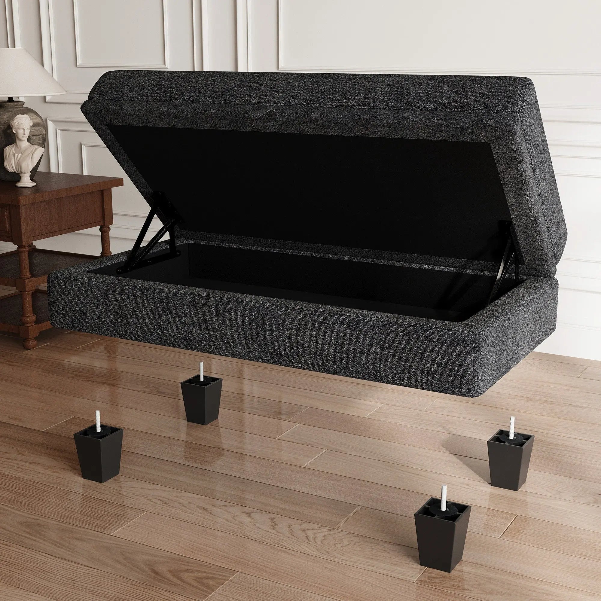 46" Gray and Black Chenille Storage Ottoman Homeroots Living Room