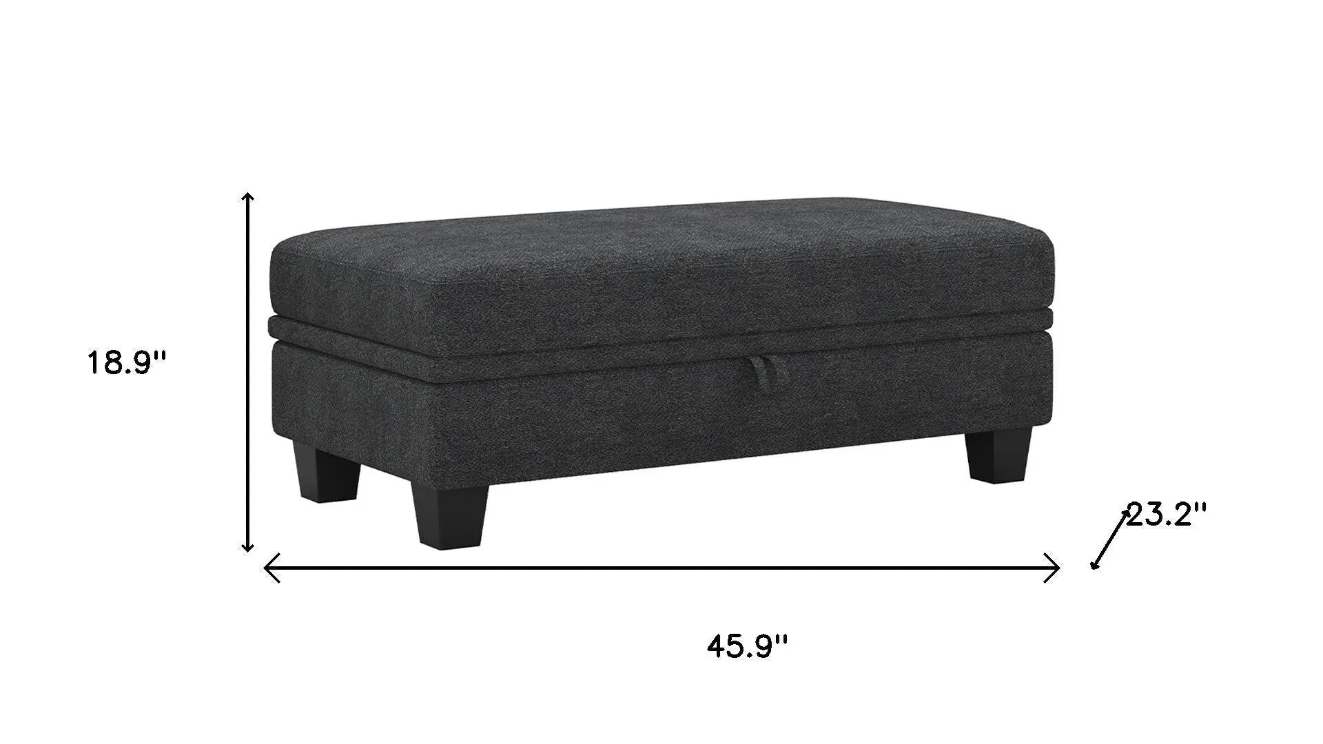 46" Gray and Black Chenille Storage Ottoman Homeroots Living Room