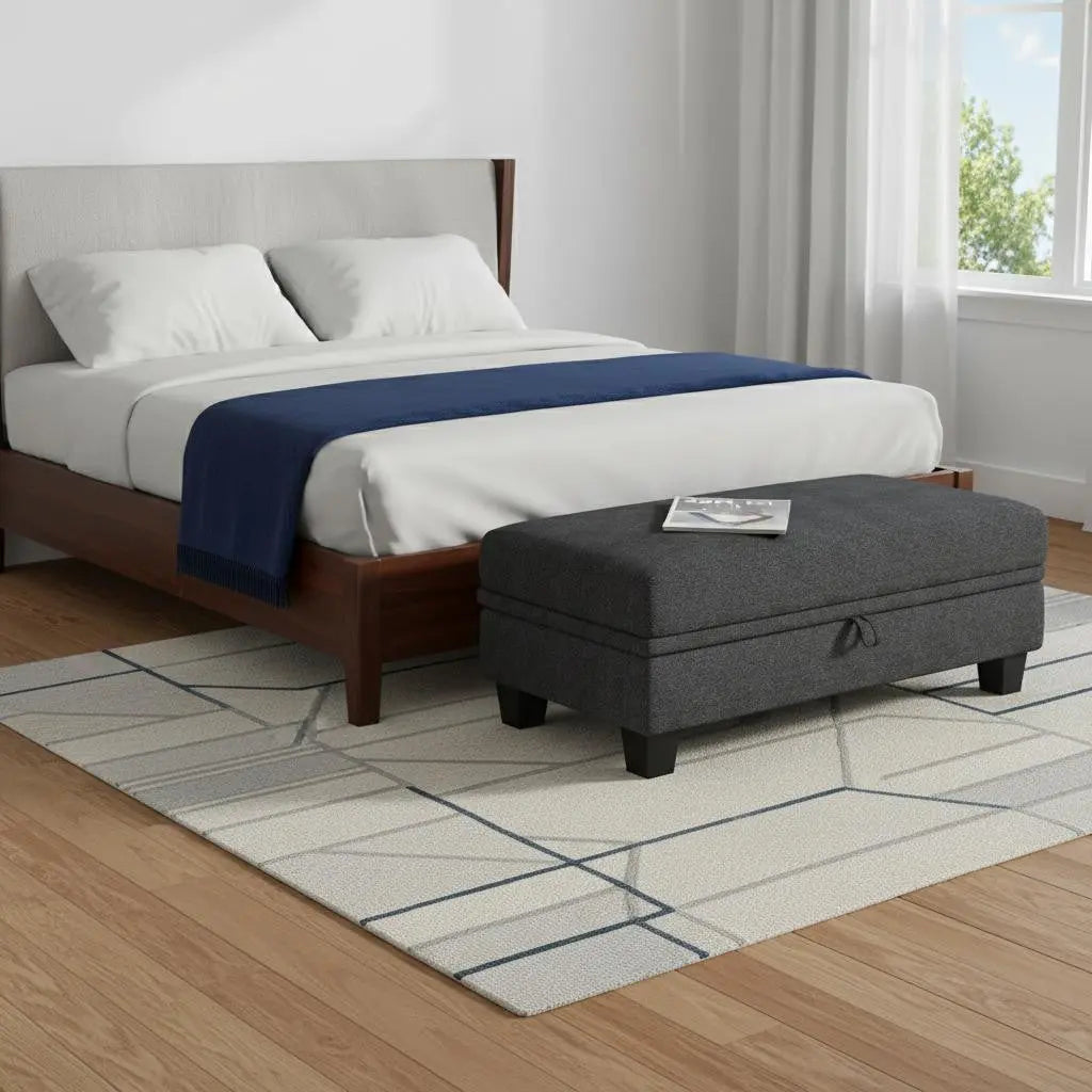 46" Gray and Black Chenille Storage Ottoman Homeroots Living Room