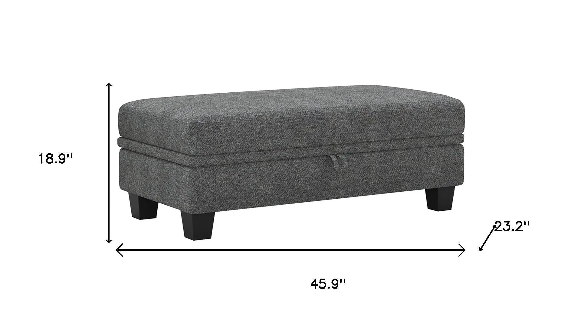 46" Light Gray and Black Chenille Storage Ottoman Homeroots Living Room