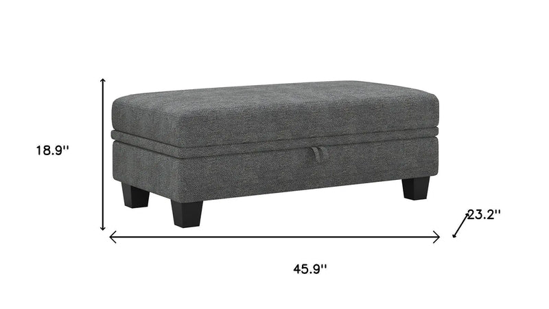 46" Light Gray and Black Chenille Storage Ottoman Homeroots Living Room